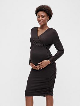 mamalicious maternity wrap front jersey dress - black