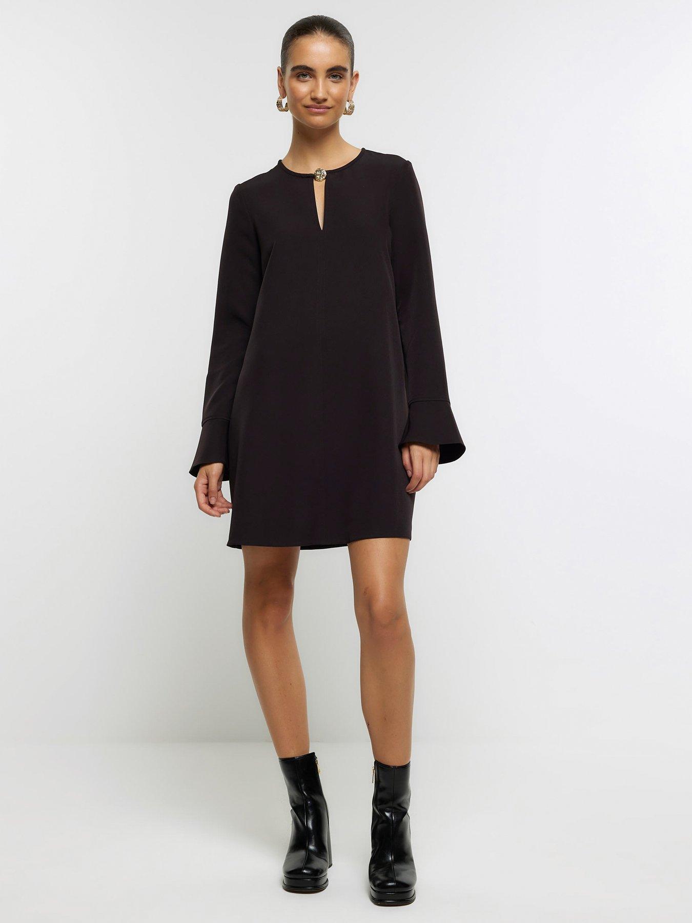 Black button shift dress deals
