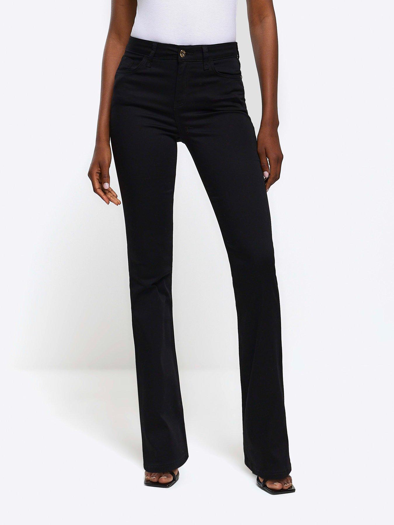 Coated Kick Flare Jeans in Black - Denim