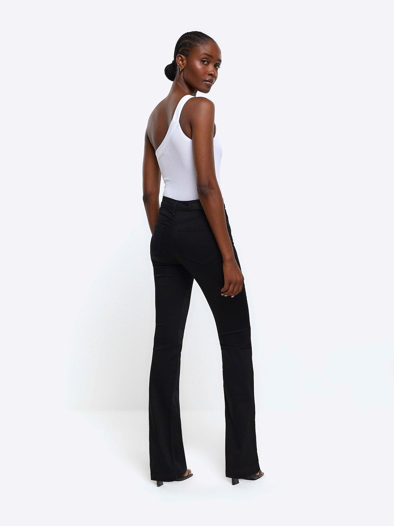 Topshop sateen coated bootcut jeans in black