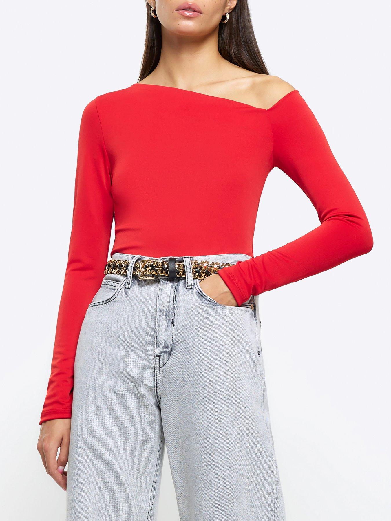 River Island Fitted Off Shoulder Top - Red