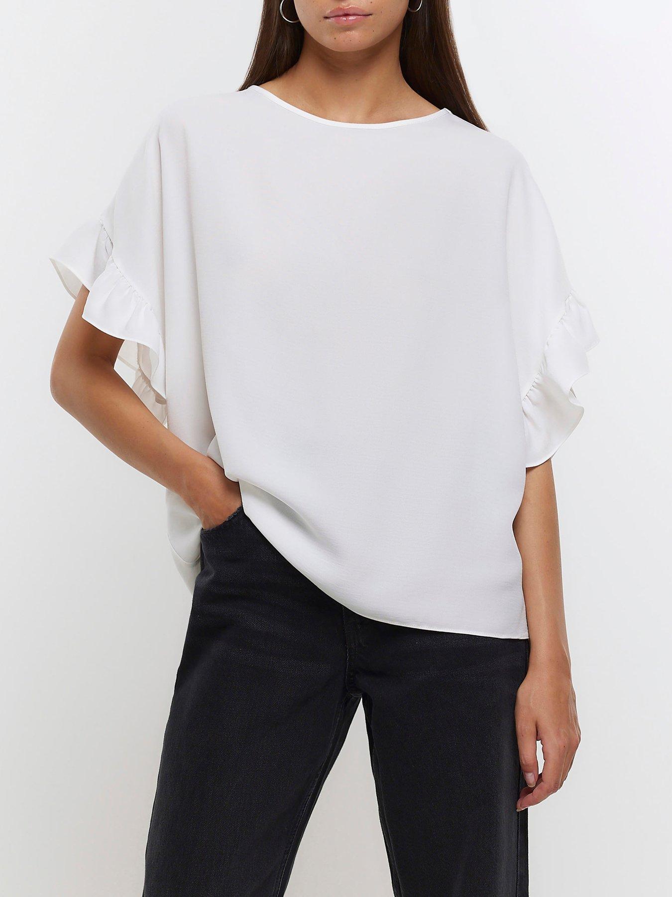 T-shirt River Island Femme Neuf Avec étiquettes - Taille UK 18 / US 14, Couleur Gris, Imprimé Or Et Noir
