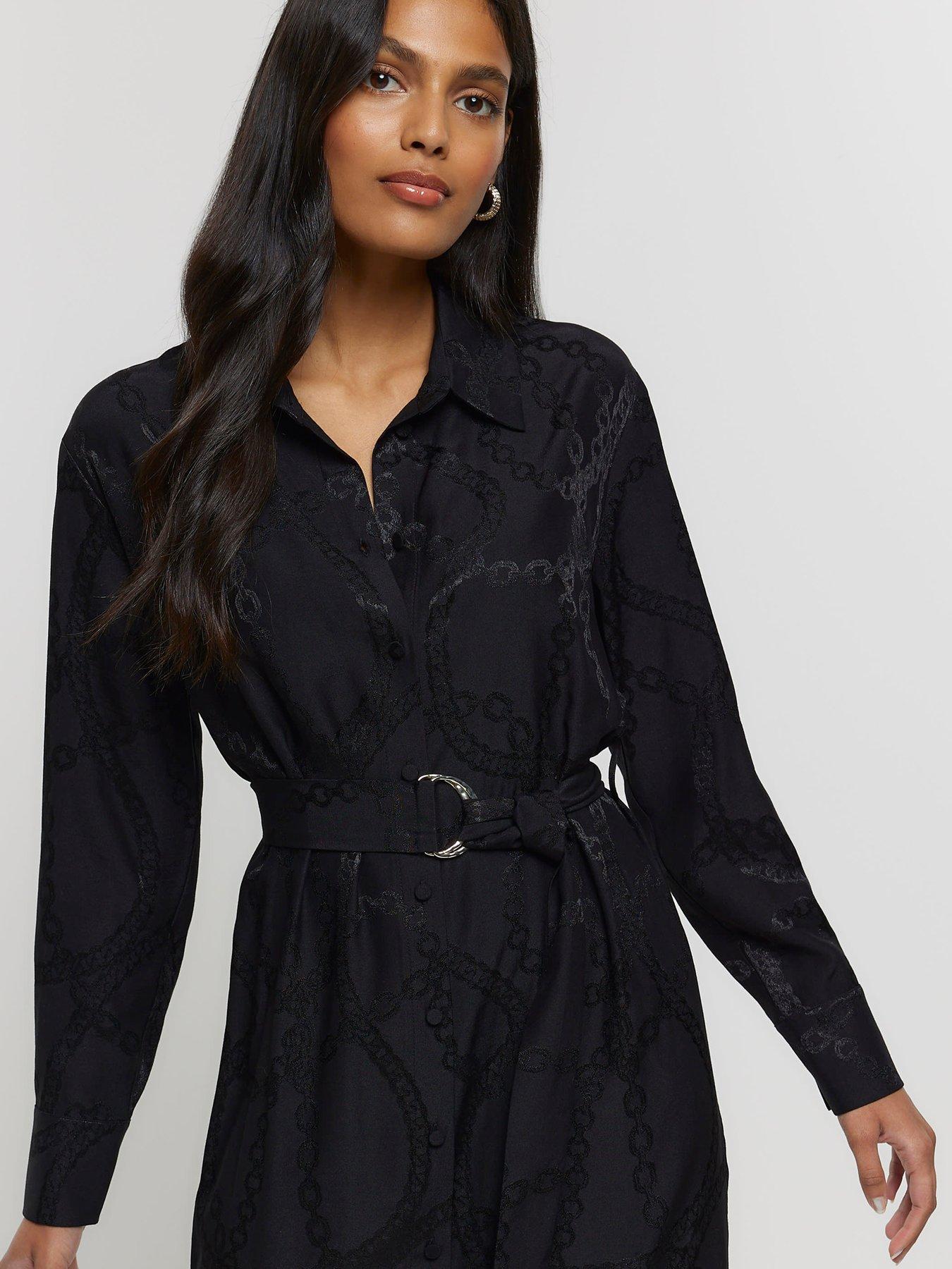 Fashion black belted shirt dress