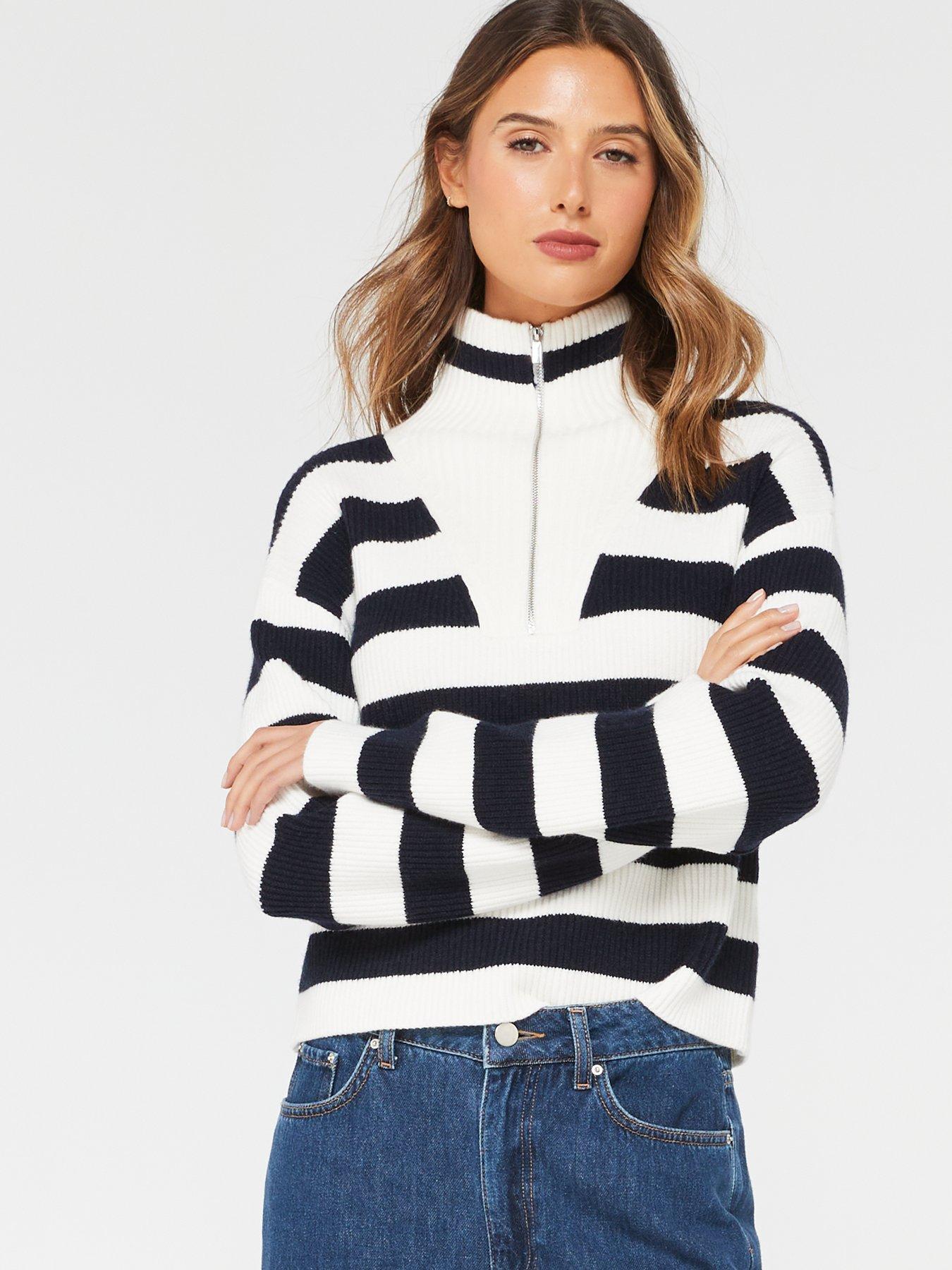 Striped sweater with zip