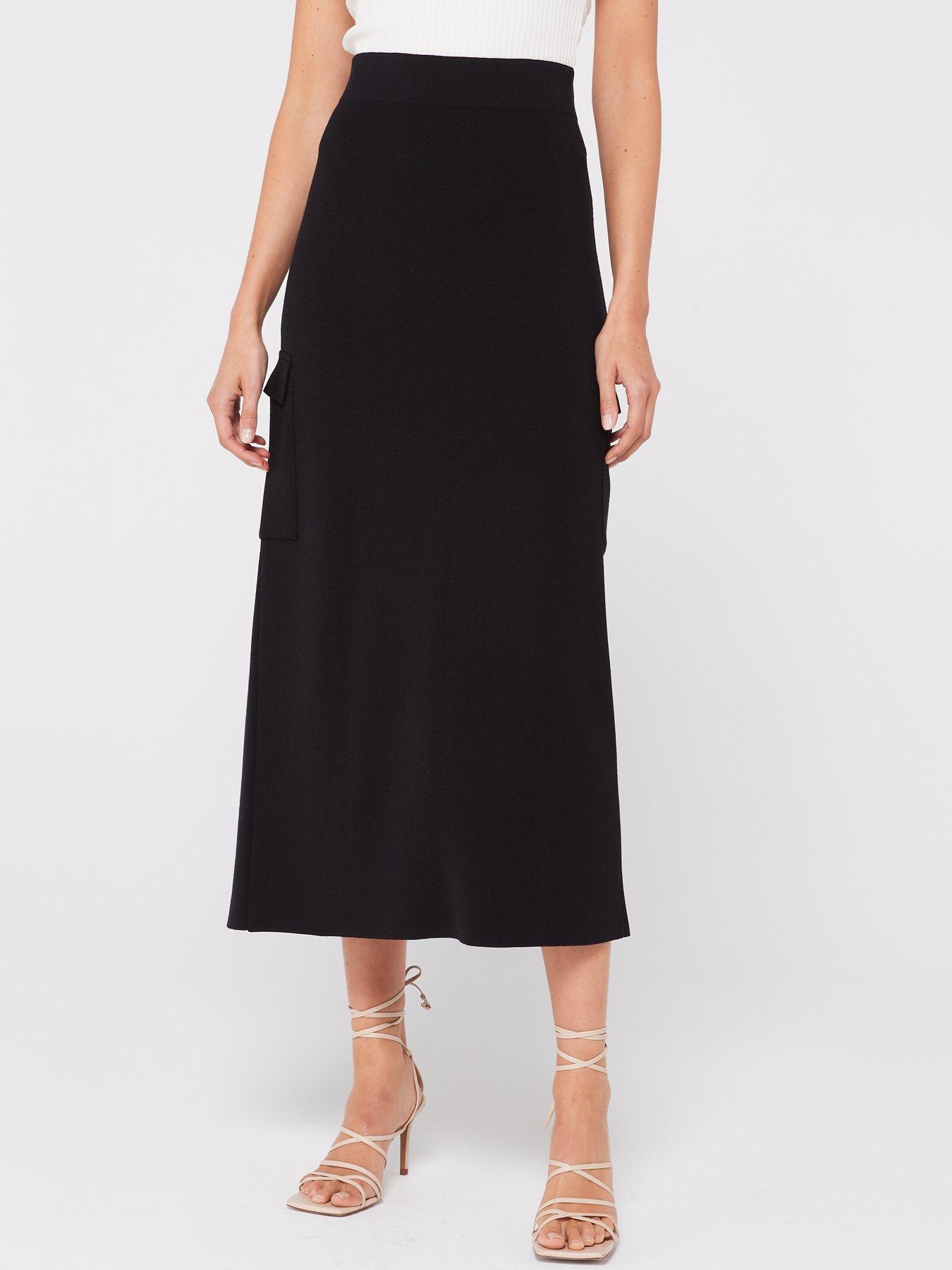 Fine Knit Straight Design Midi Skirt