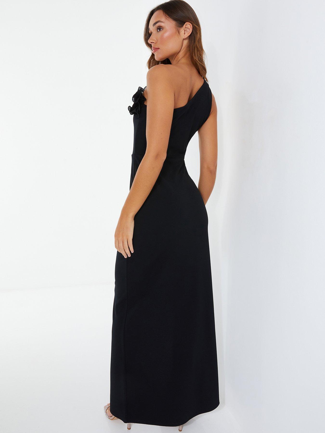 Image 2 of 6 of Quiz Black One Shoulder Maxi Dress