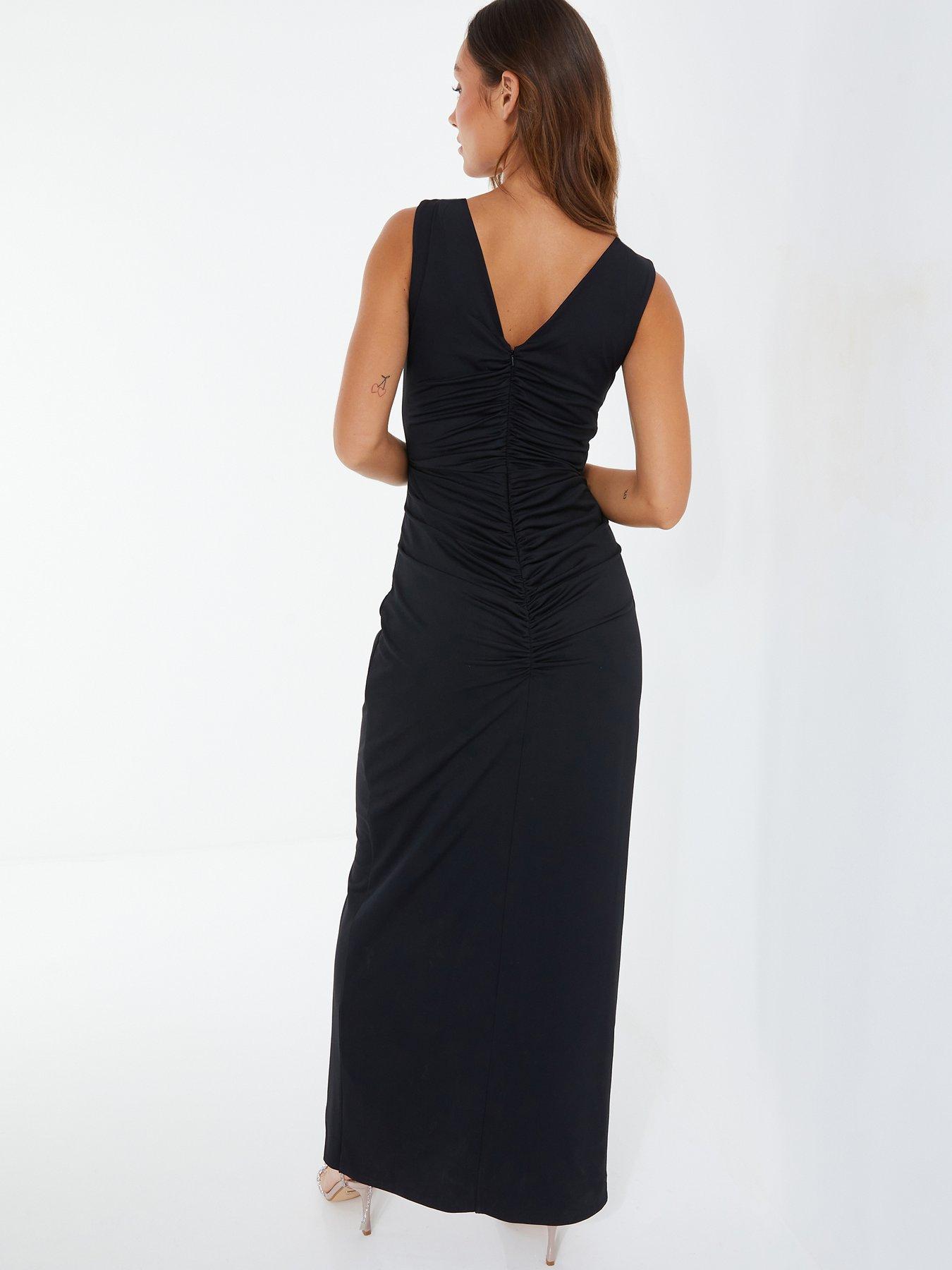 Ruched black maxi outlet dress