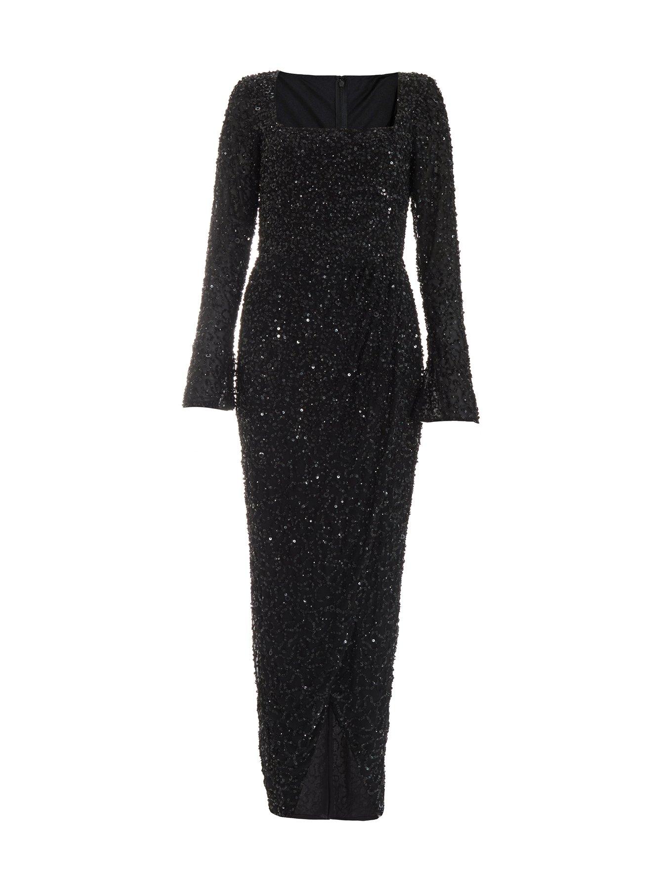 Quiz Black Sequin Wrap Maxi Dress