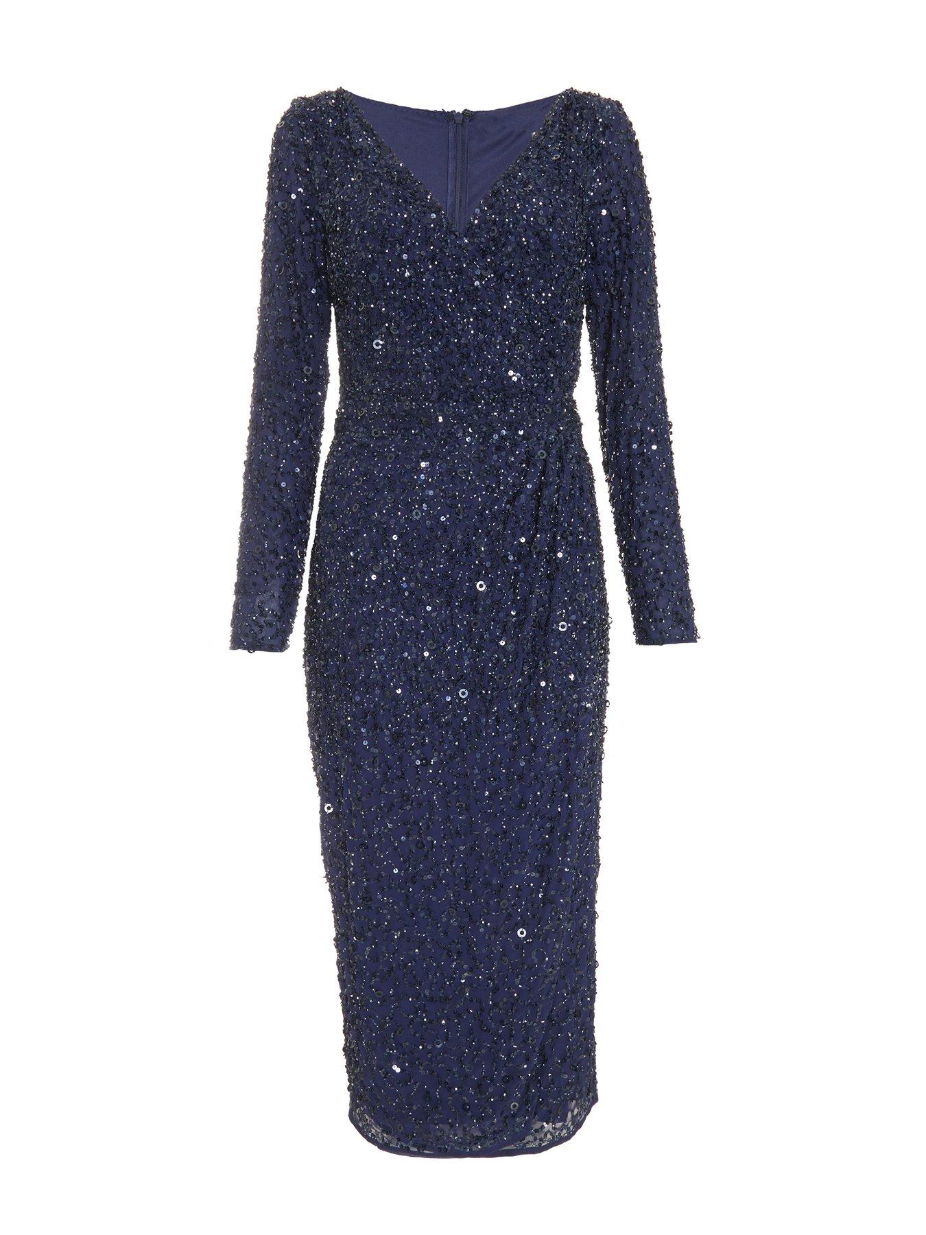 Sample Navy Full Sequin Crop Button Down Jacket & Skort Set