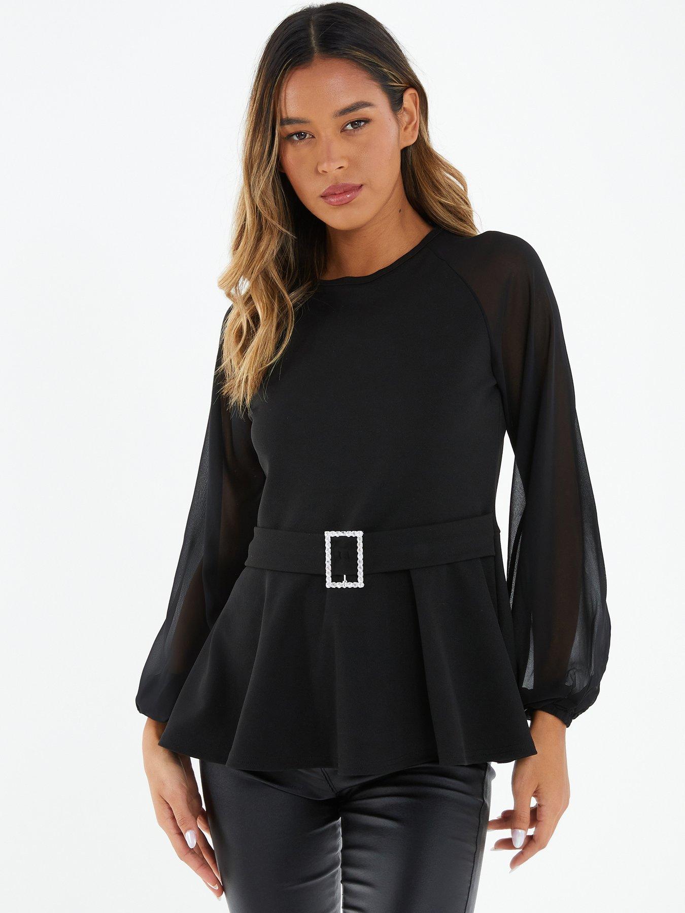 Black top chiffon sleeves online