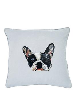 Product photograph of Ted Baker French Bulldog Cushion - Silver from very.co.uk