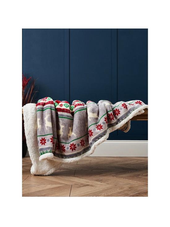front image of very-home-christmas-stag-stripe-throw
