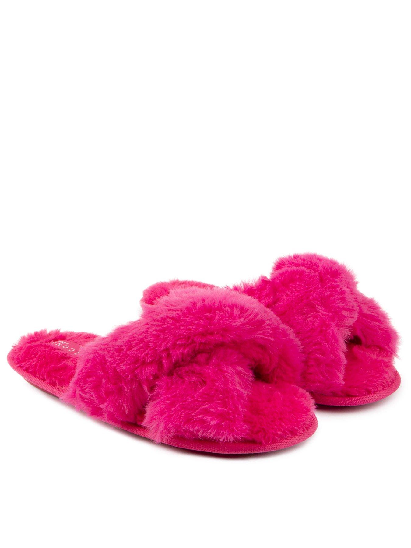 TOTES Plush Faux Fur Cross Over Slider Slippers Pink very