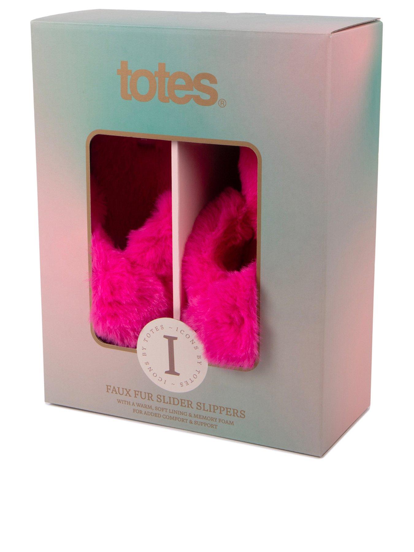 TOTES Plush Faux Fur Cross Over Slider Slippers Pink very