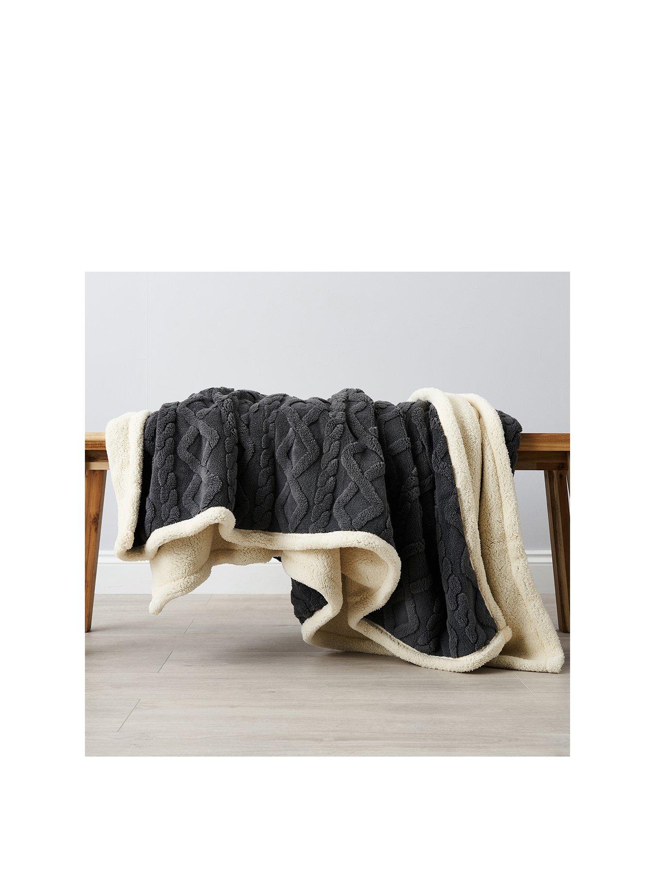 undefined Cable Knit Sherpa Throw - Large - Cream