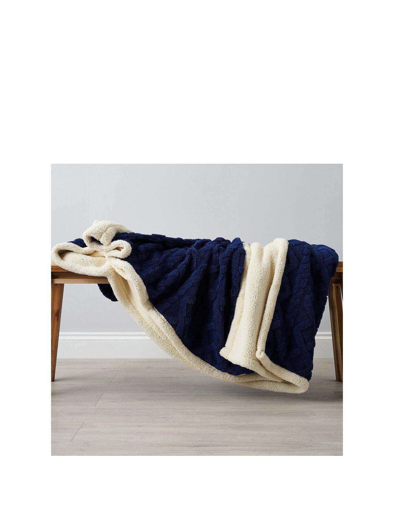undefined Cable Knit Sherpa Throw - Large - Cream