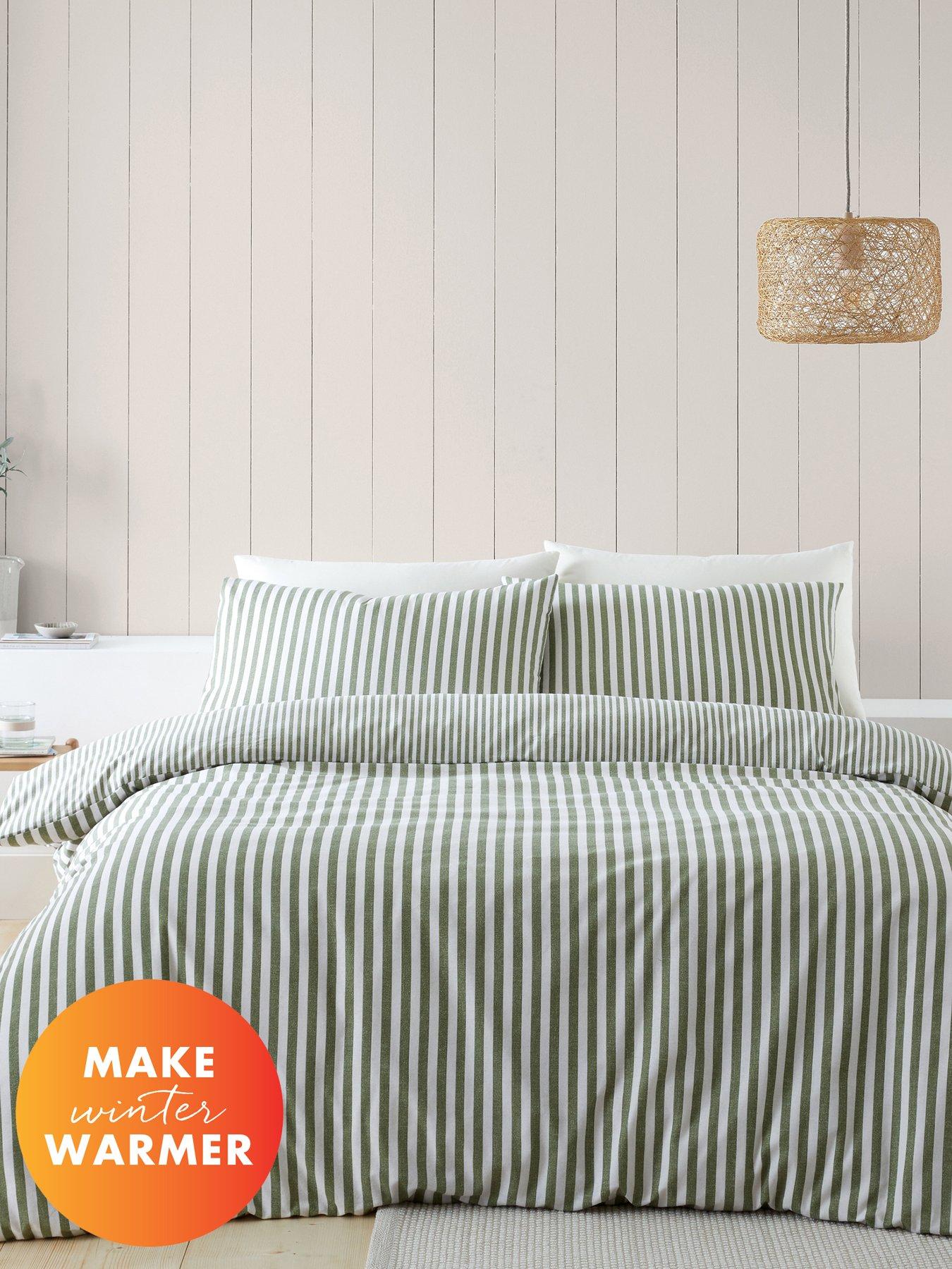 undefined Brushed 100% Cotton Stripe Green Duvet Set