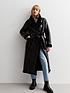  image of new-look-black-vinyl-belted-long-trench-coat
