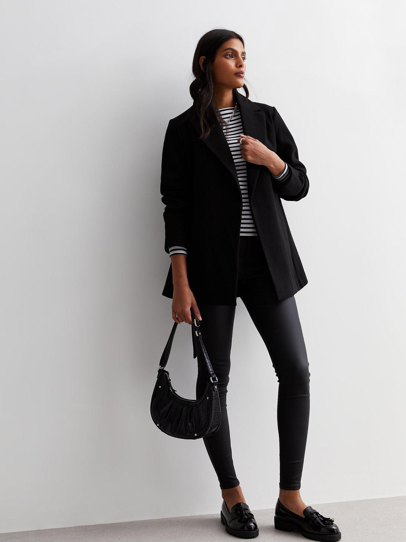 Short black outlet belted coat