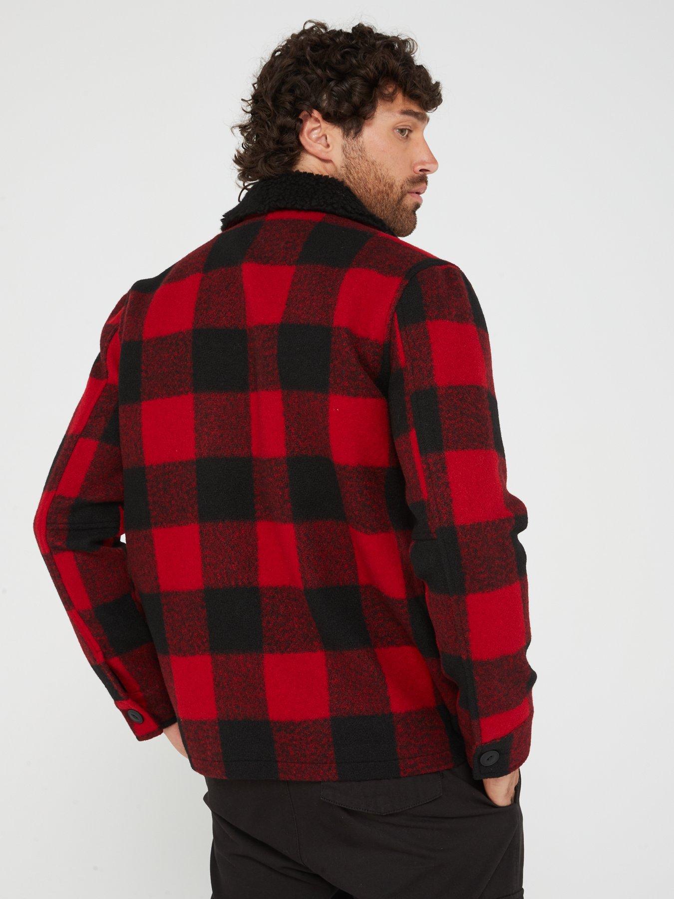 Checked Borg Collar Jacket Red