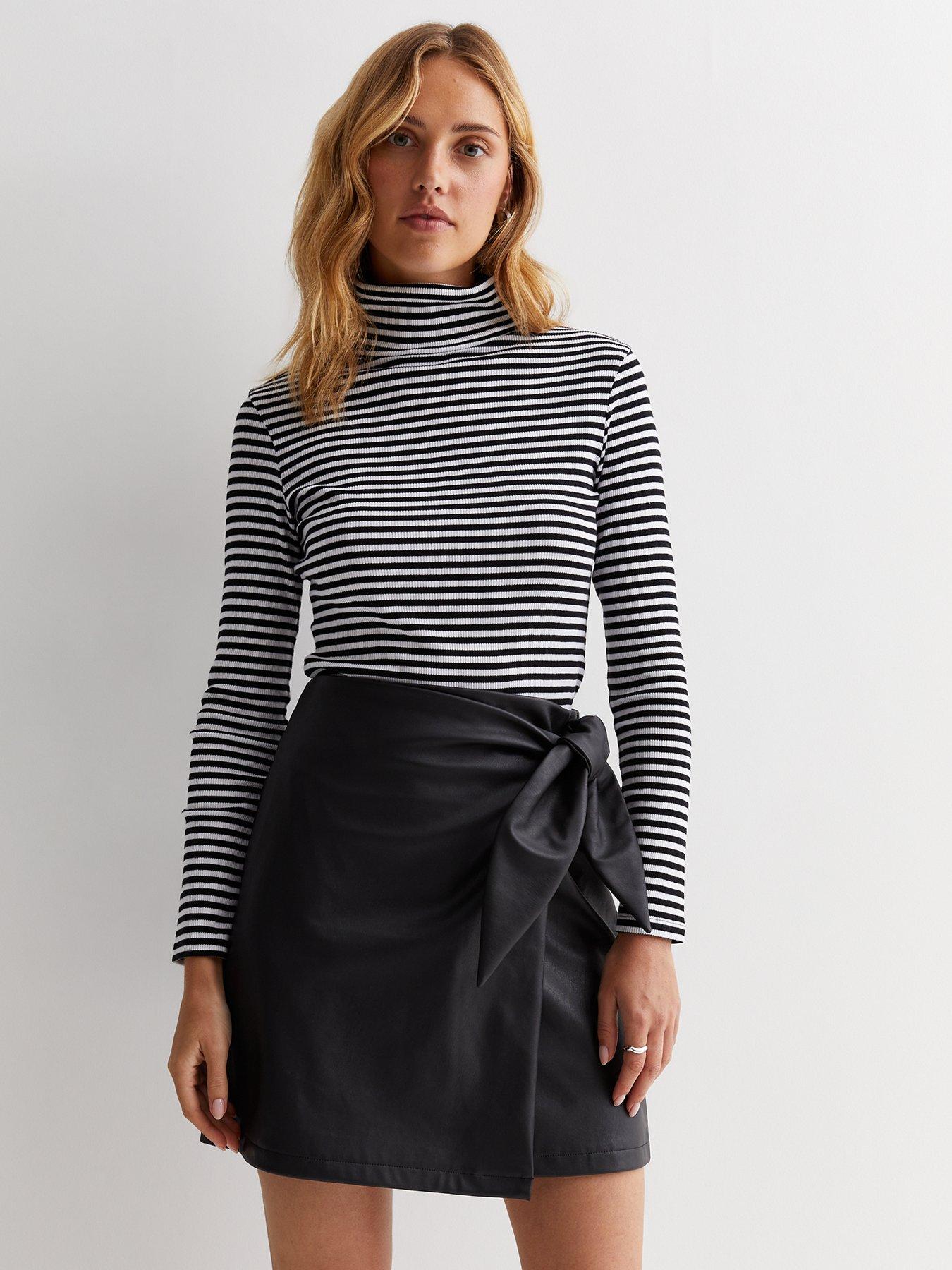 Curves Black Leather-Look Split Hem Mini Skirt