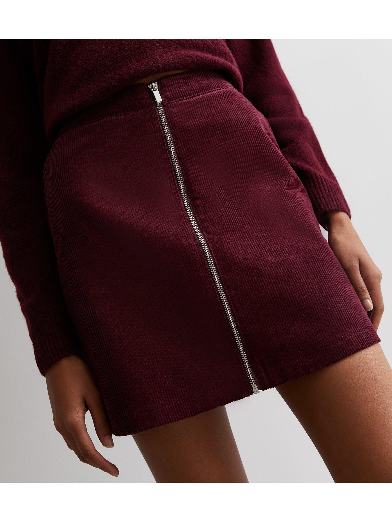 Cord zip front skirt best sale