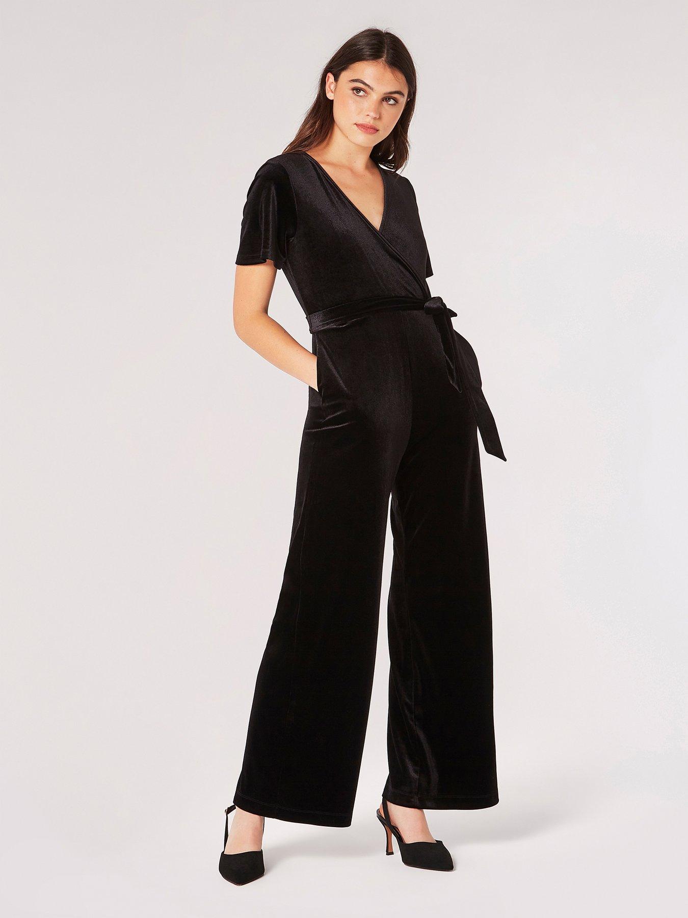 Apricot Angel Sleeve Velvet Wrap Front Jumpsuit Very.co.uk