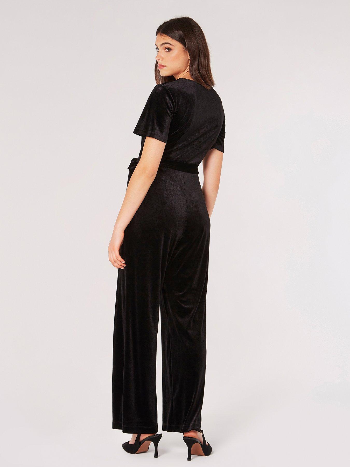 Apricot Angel Sleeve Velvet Wrap Front Jumpsuit Very.co.uk