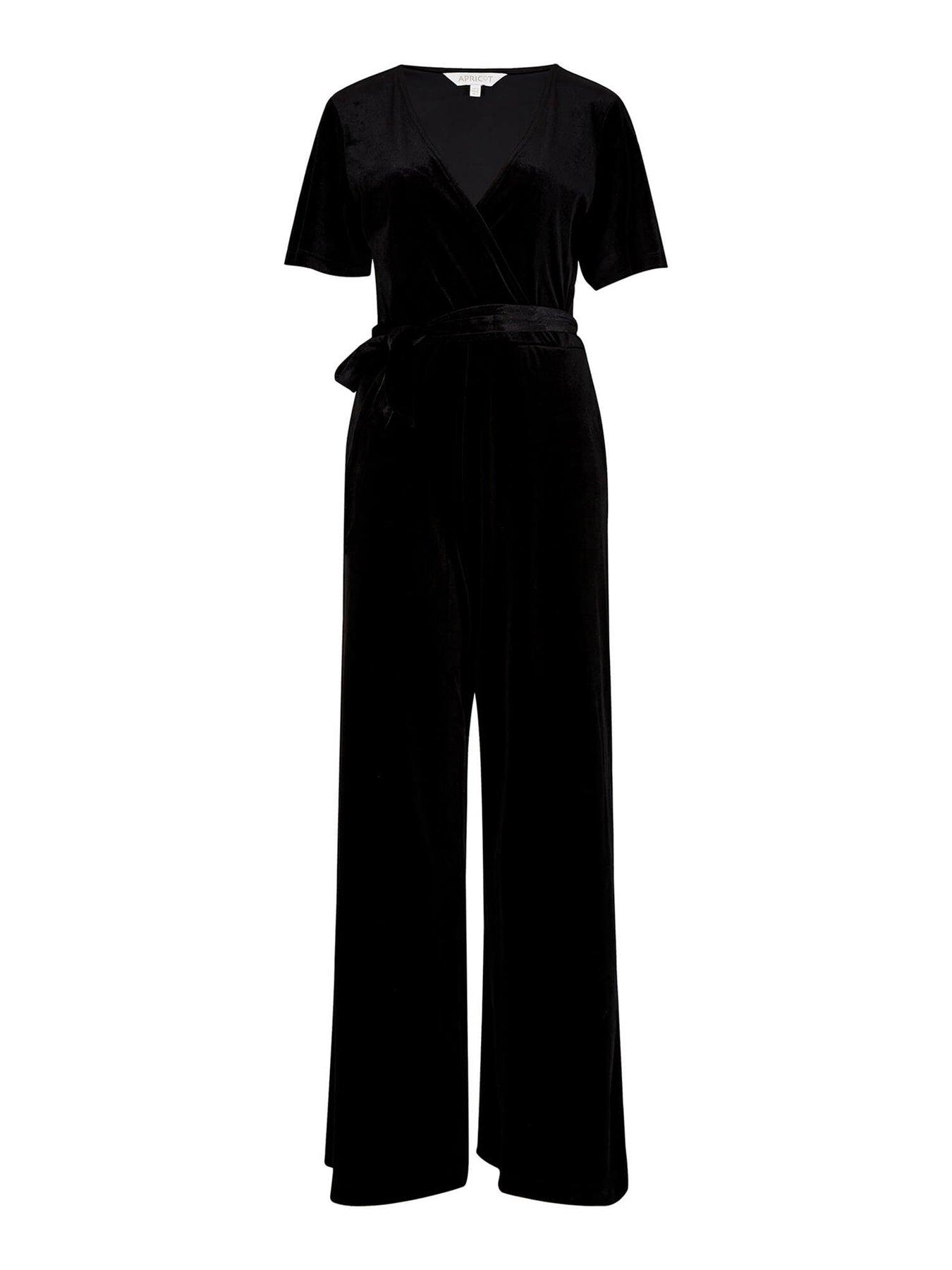 Apricot Angel Sleeve Velvet Wrap Front Jumpsuit Very.co.uk