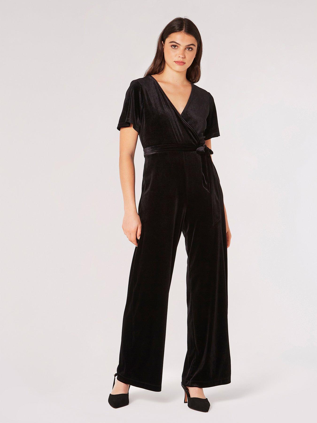 Apricot Angel Sleeve Velvet Wrap Front Jumpsuit Very.co.uk