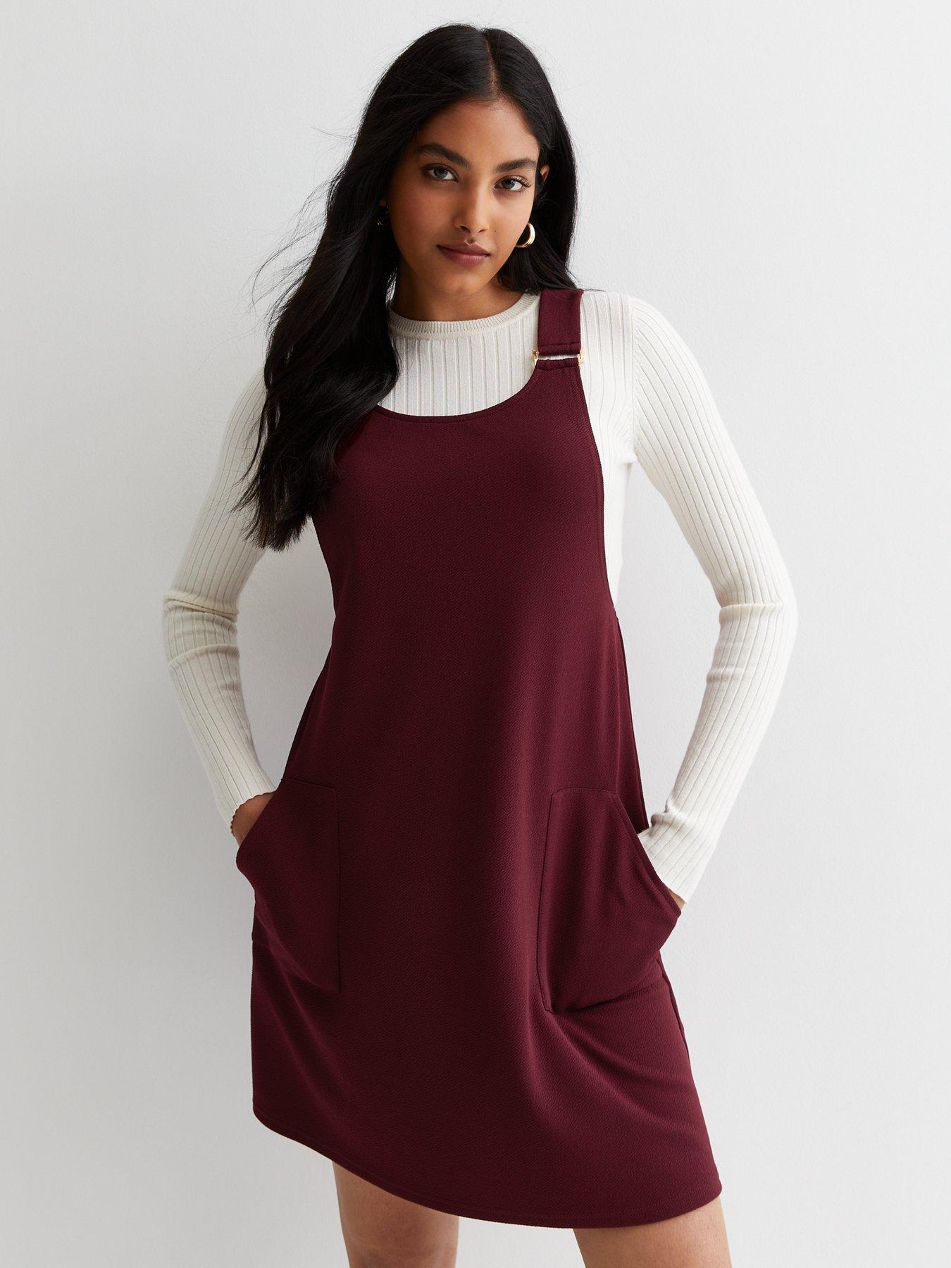 New Look Burgundy Crepe Pinafore Mini Dress very