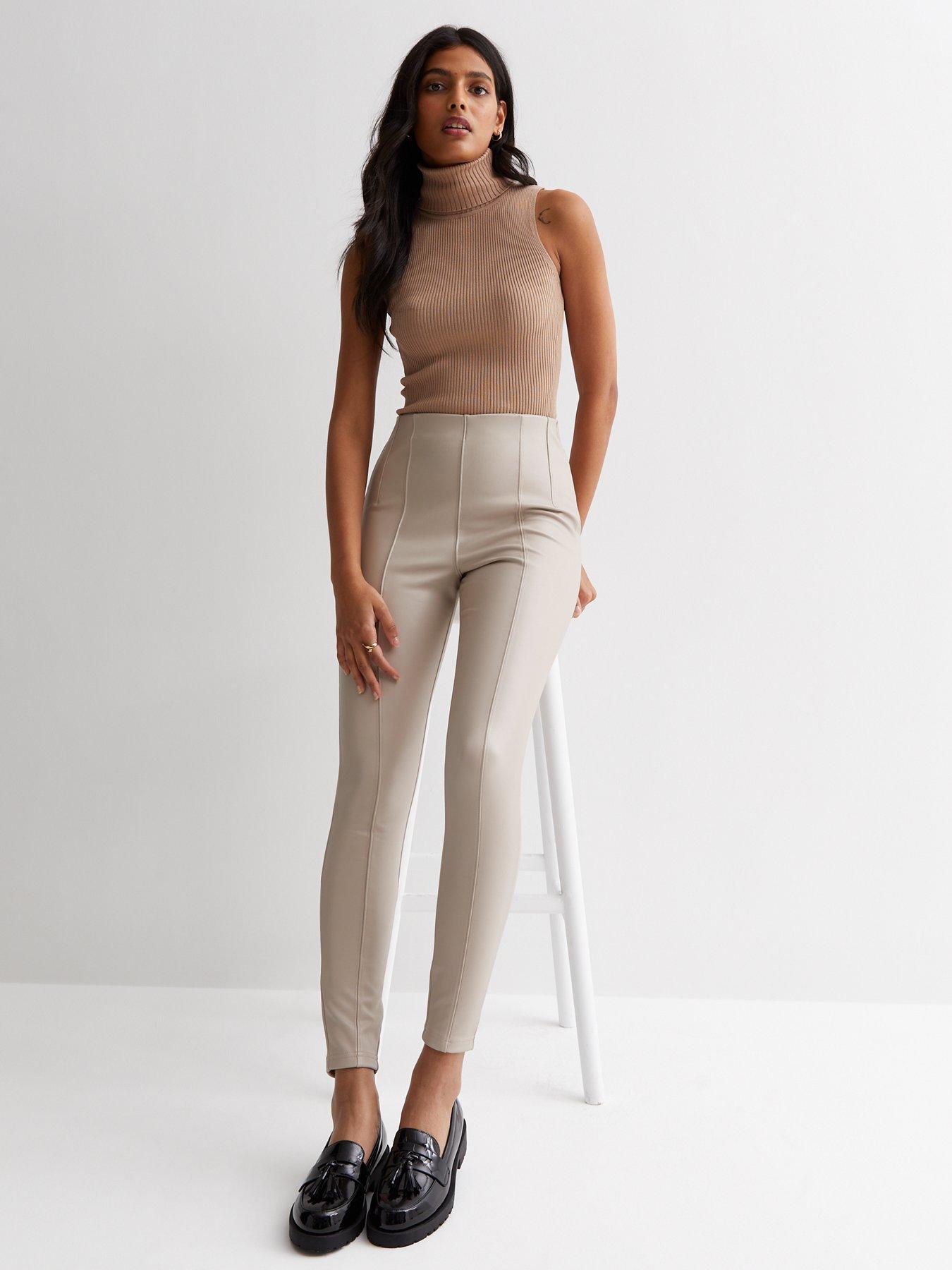 Off White Leather-Look High Waist Leggings