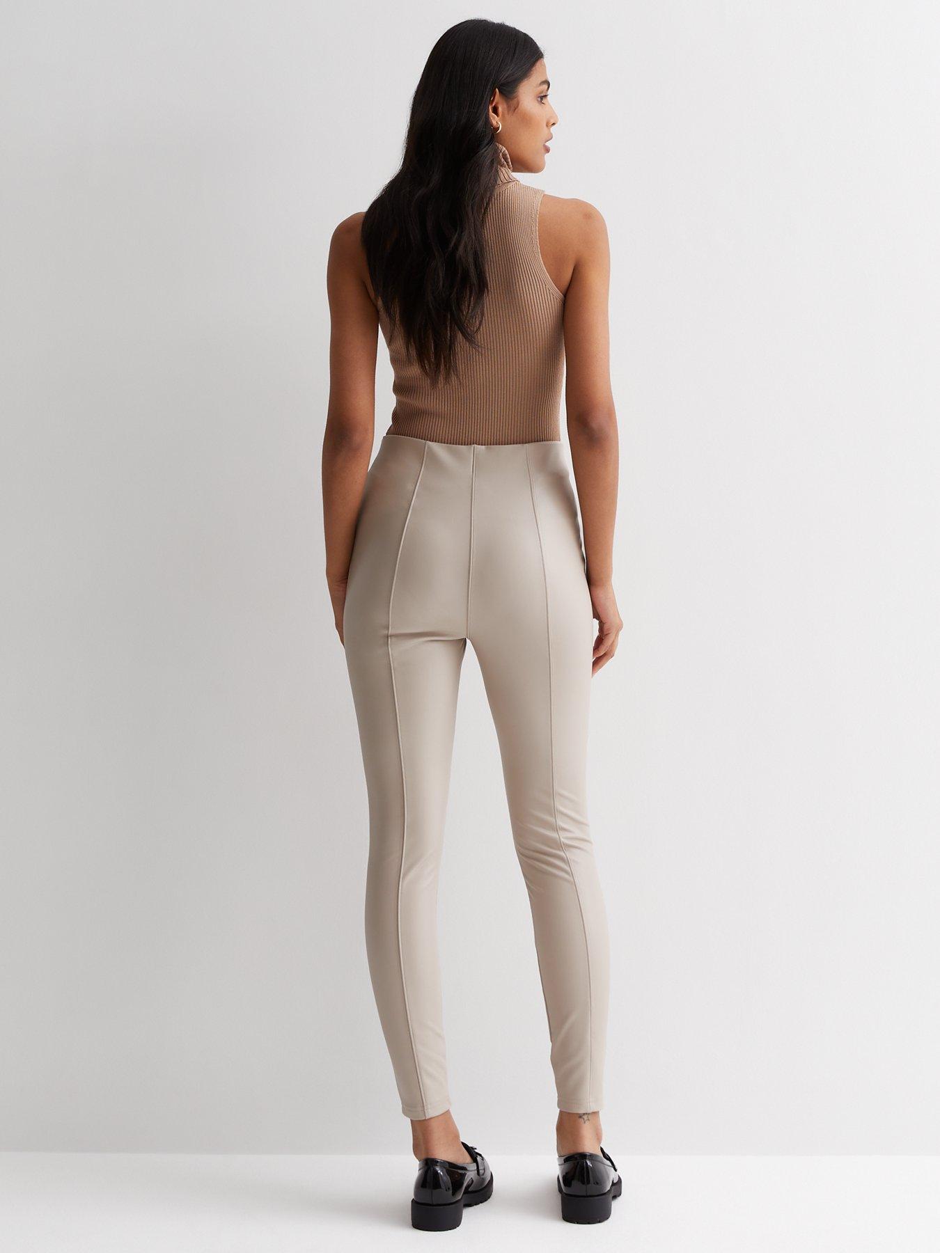 Off White Leather Look High Waist Leggings