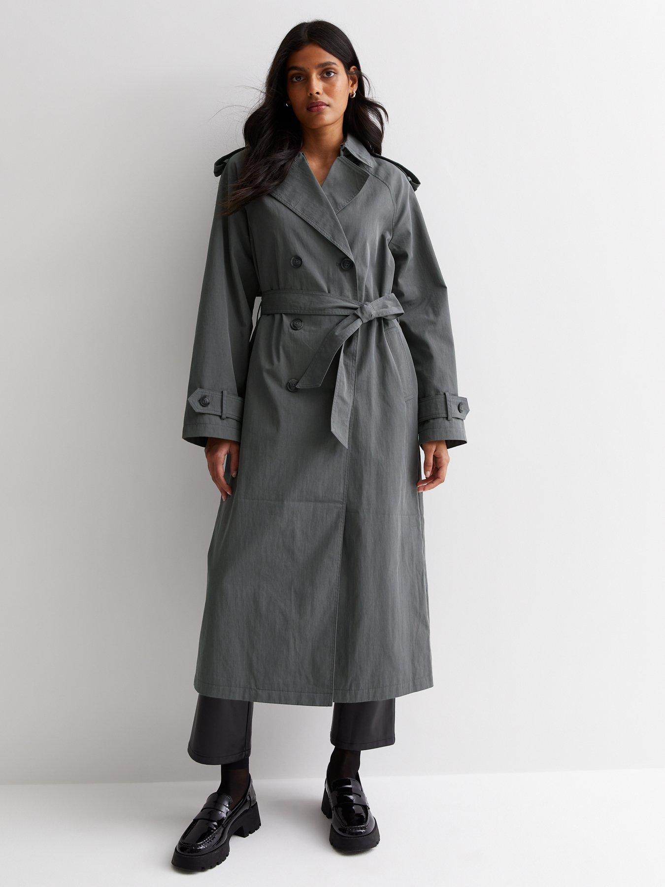 New Look Dark Grey Belted Longline Trench Coat very