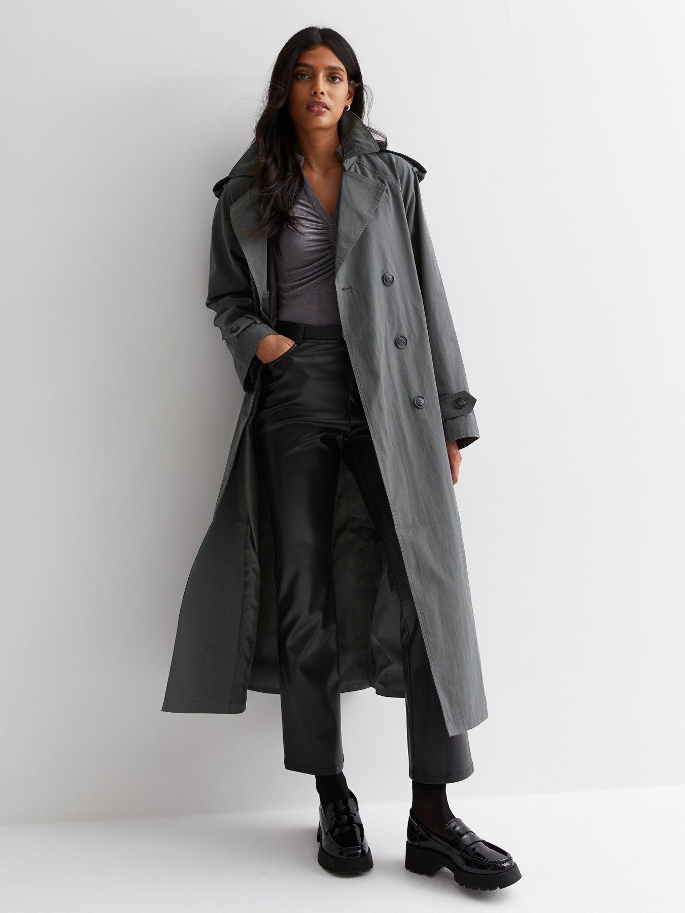 New Look Dark Grey Belted Longline Trench Coat very