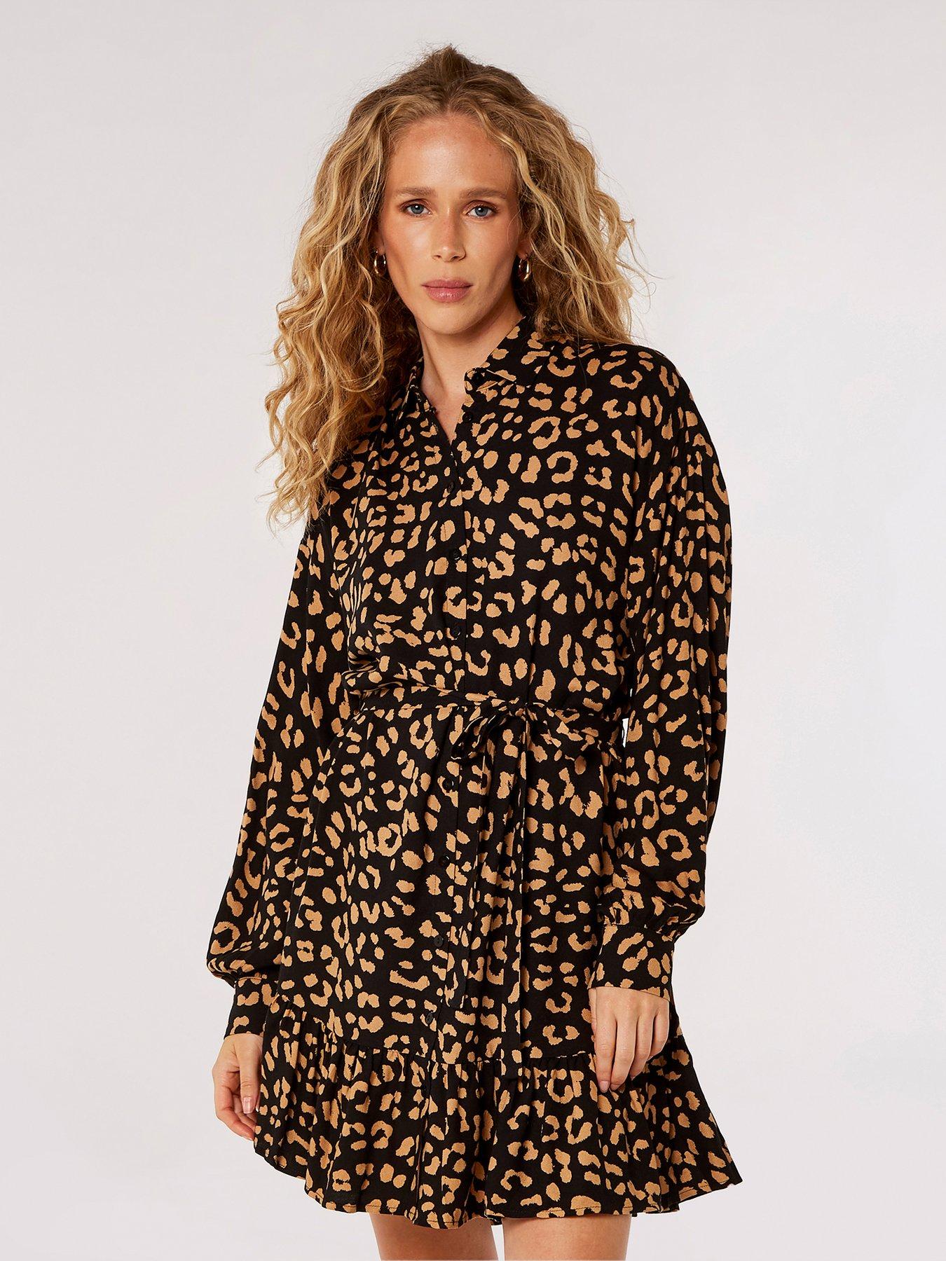 apricot-leopard-ruffle-hem-shirt-dress