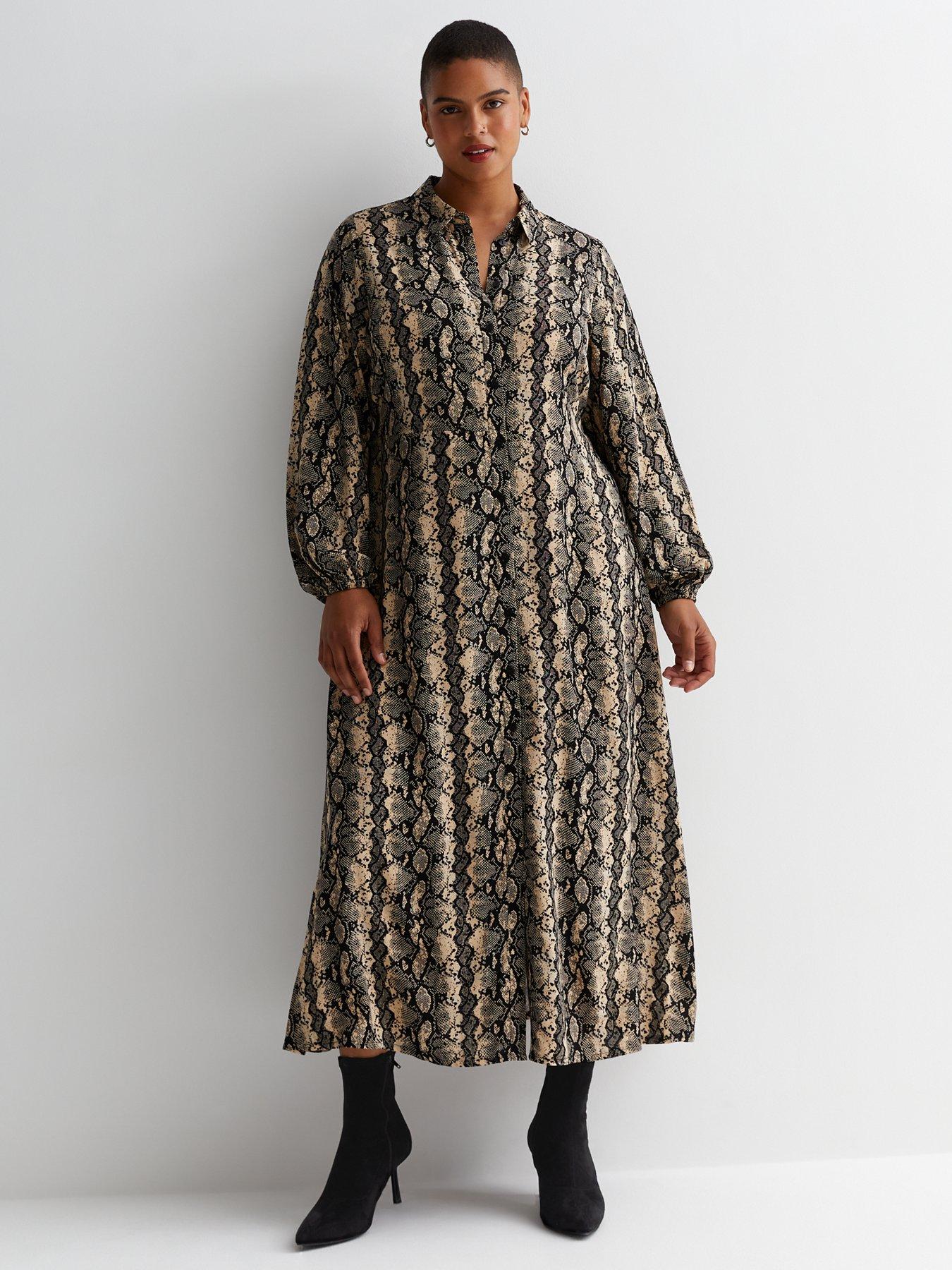 Brown snake print shirt 2024 dress