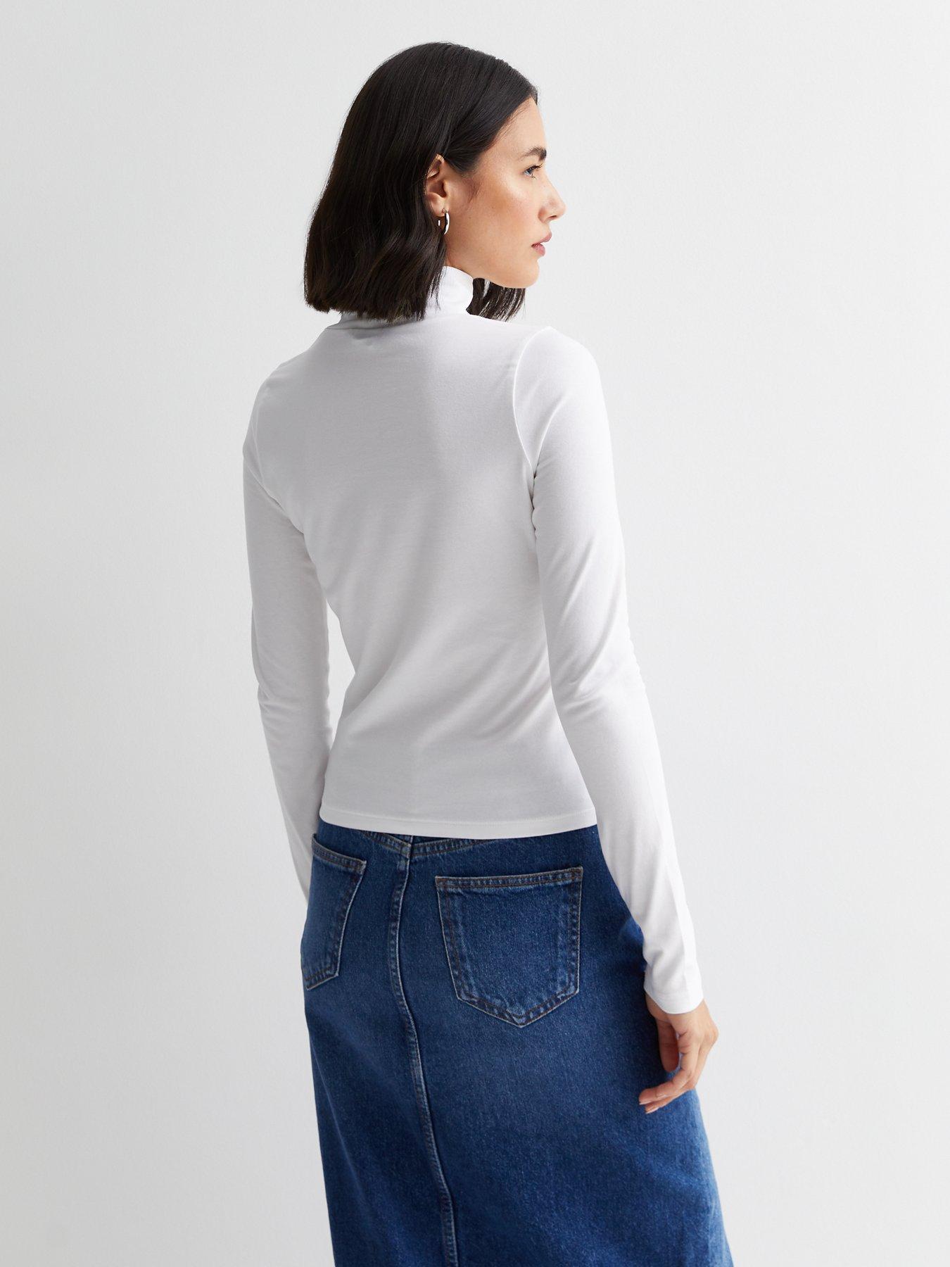 White High Neck Long Sleeve Top