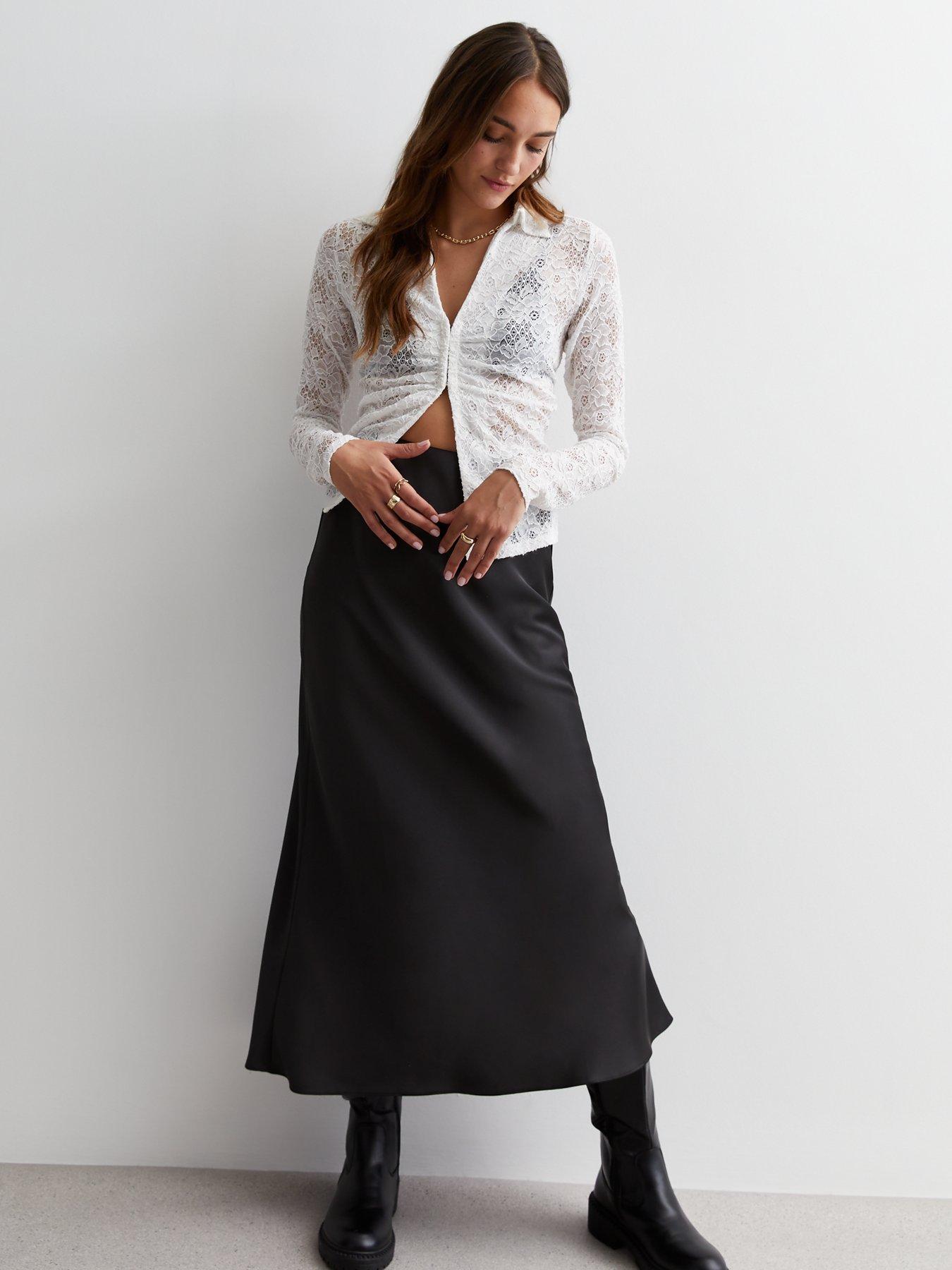 New Look Black Satin Bias Cut Midaxi Skirt very