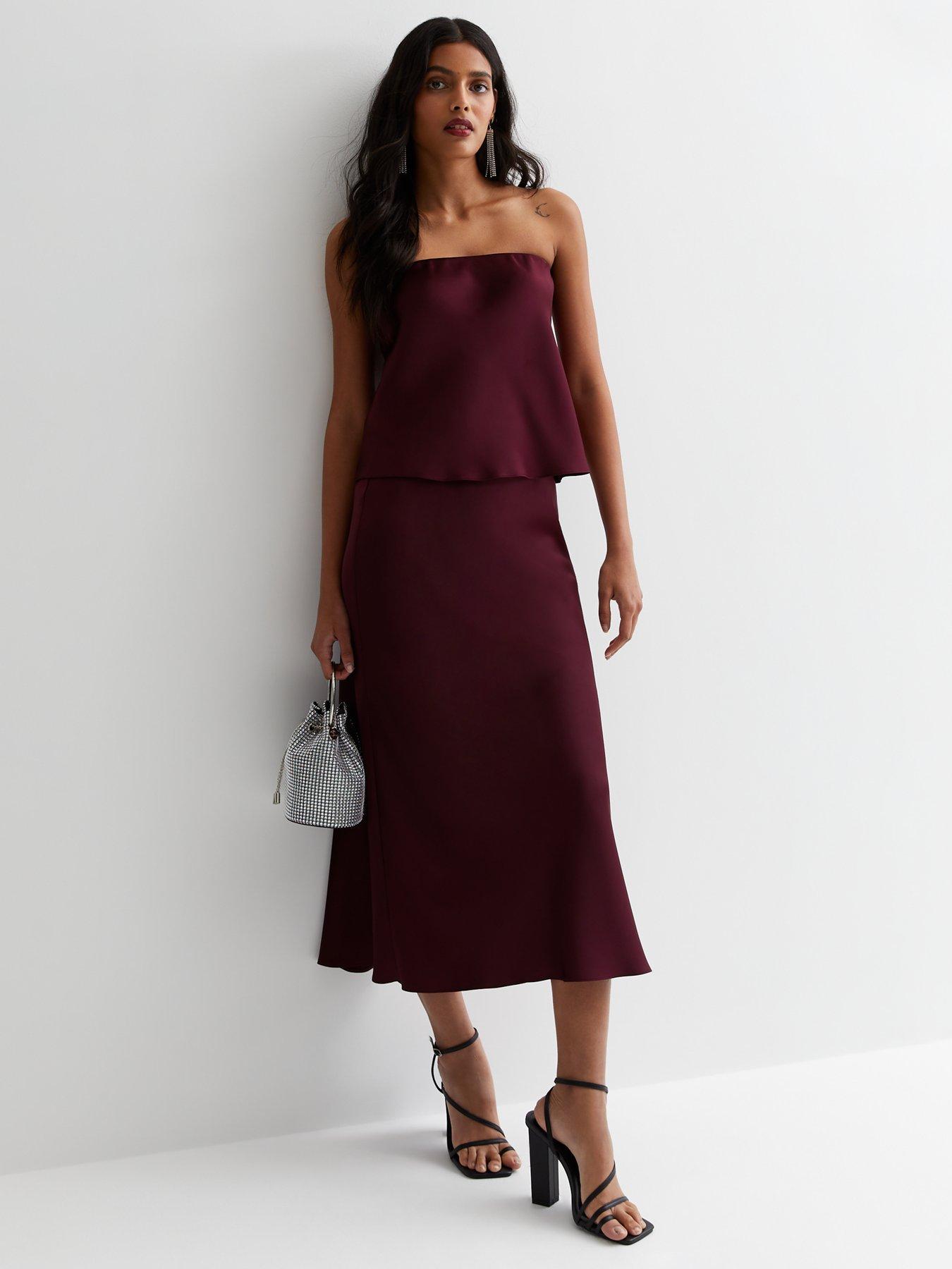 New Look Burgundy Satin Bias Cut Midaxi Skirt | Very.co.uk