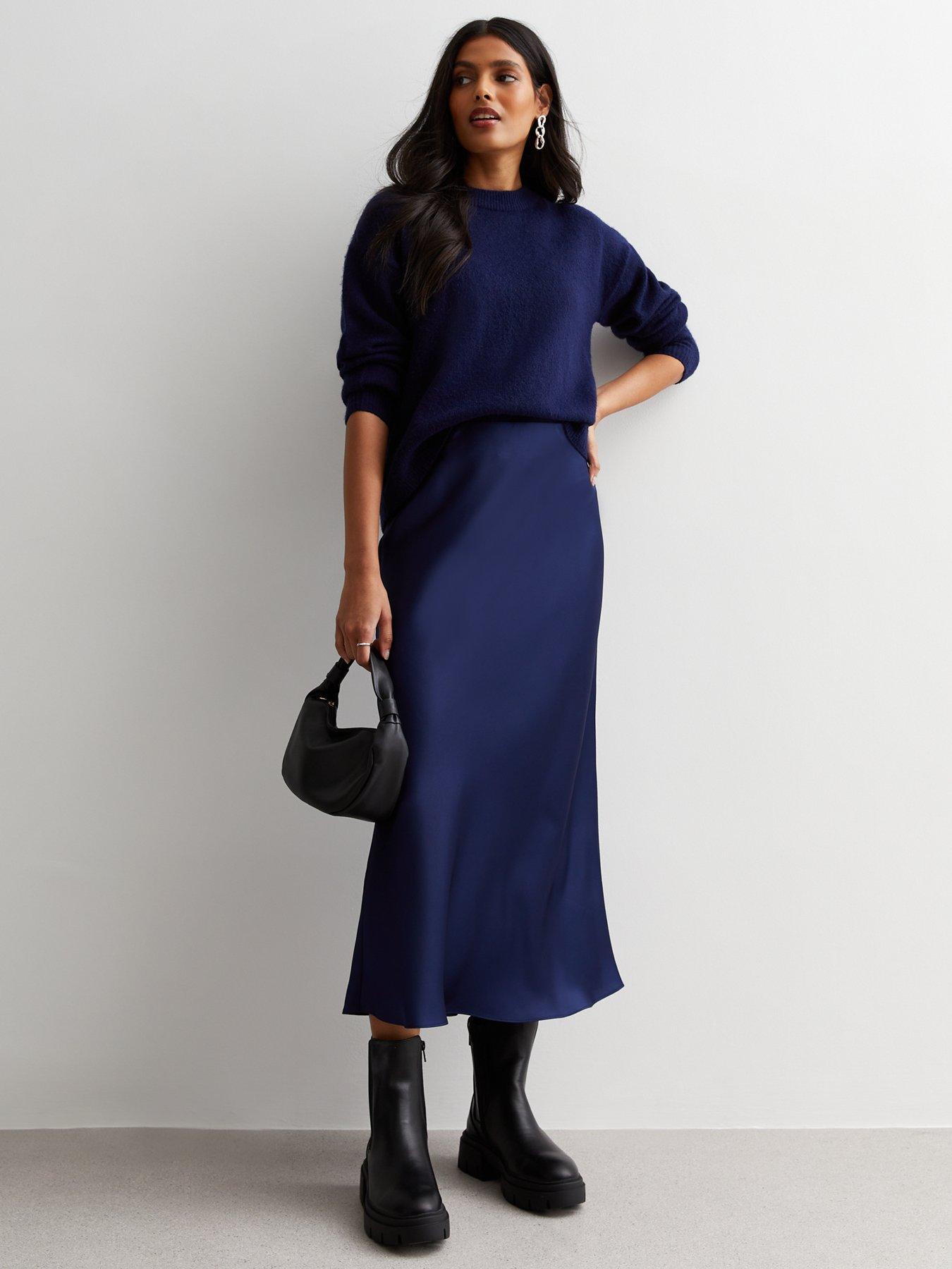 New Look Navy Satin Bias Cut Midaxi Skirt very