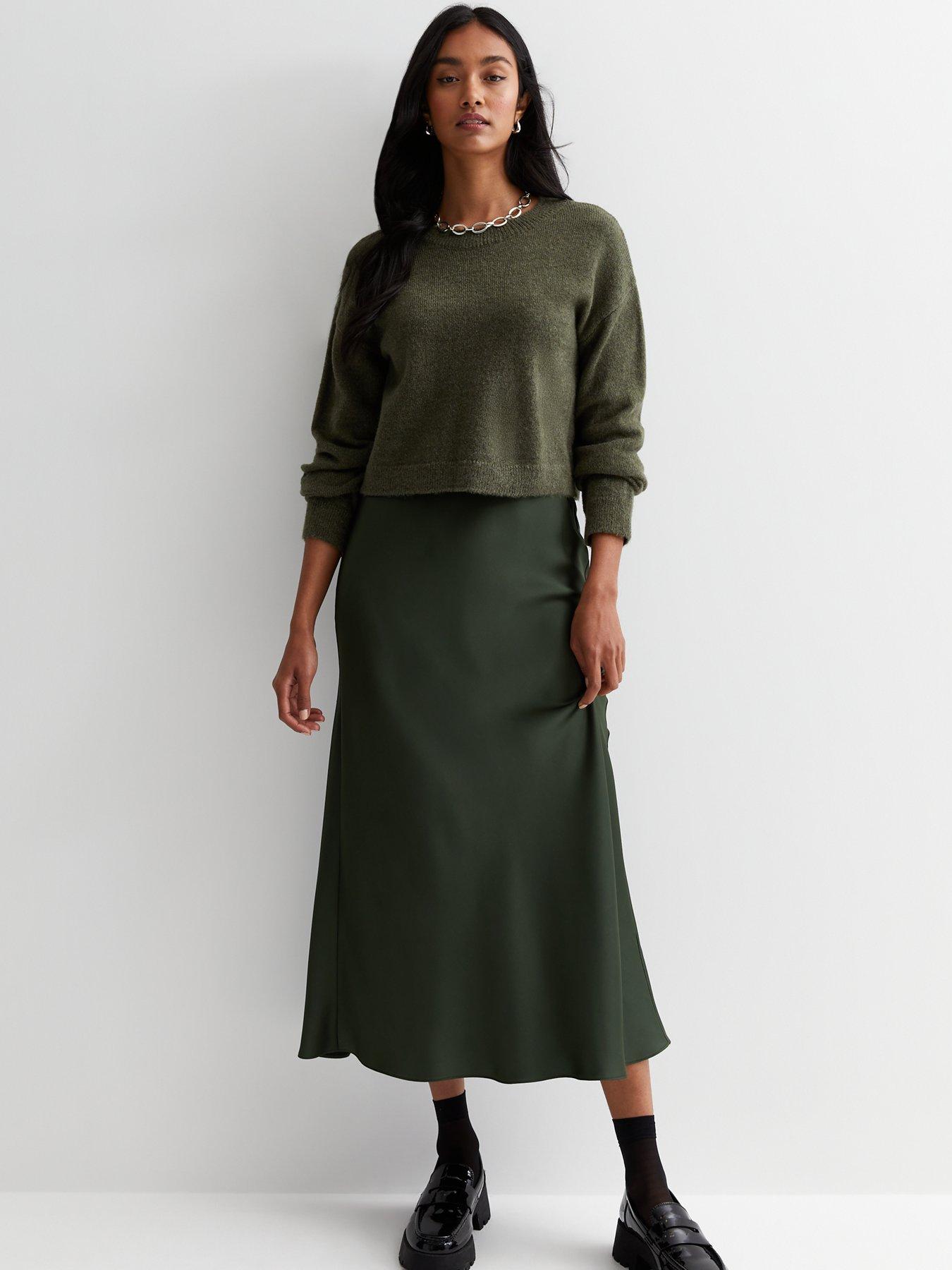 Dark green midi skirt uk sale