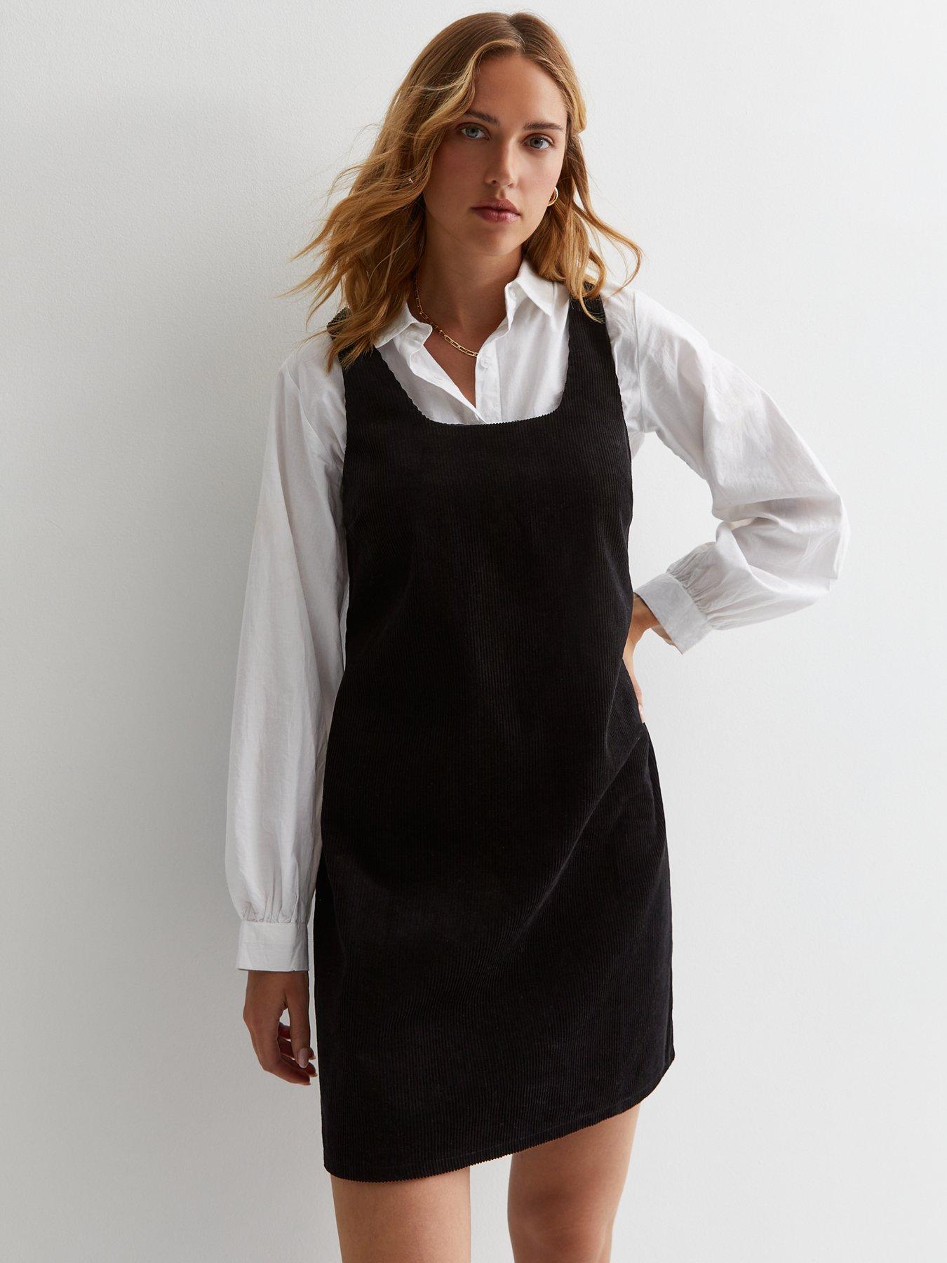 Black cotton pinafore dress best sale