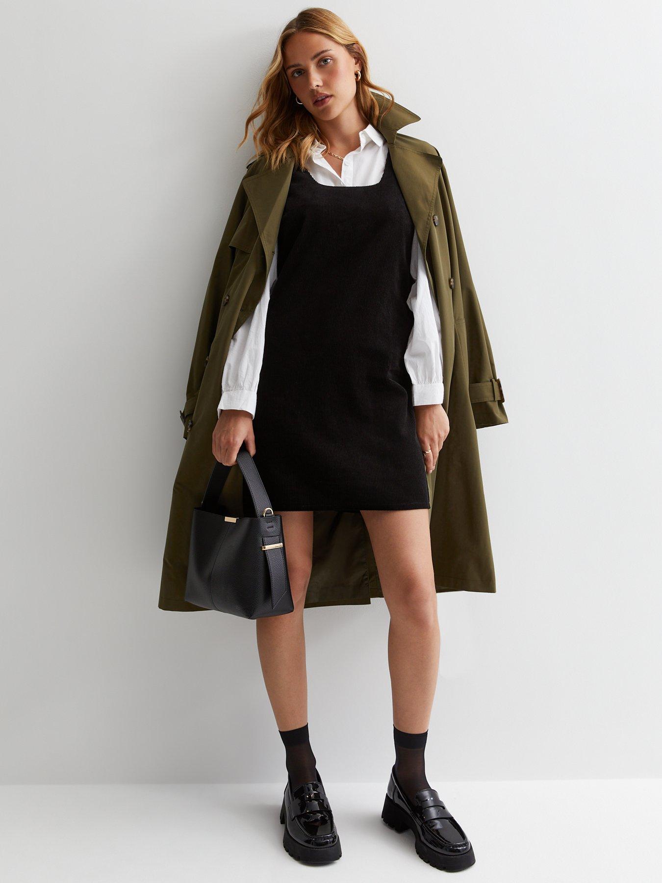 New look black clearance cord pinafore dress