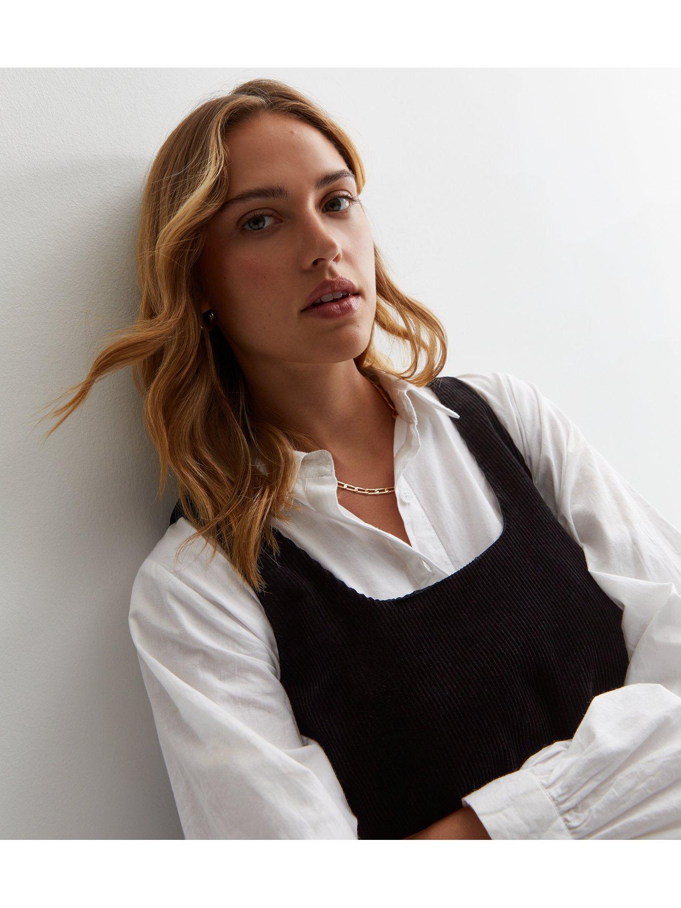 Black Cord Mini Pinafore Dress