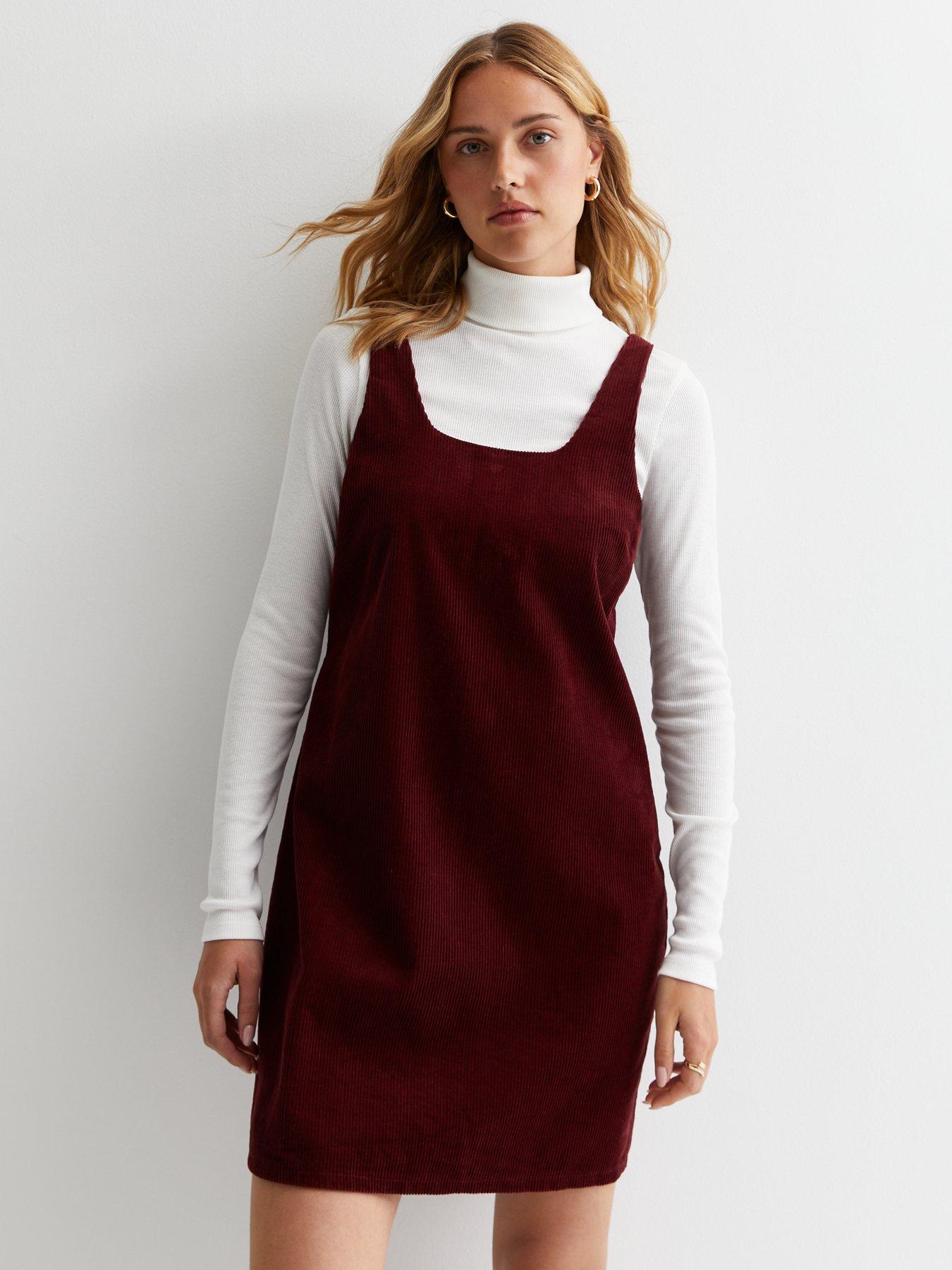 Burgundy pinafore clearance dress