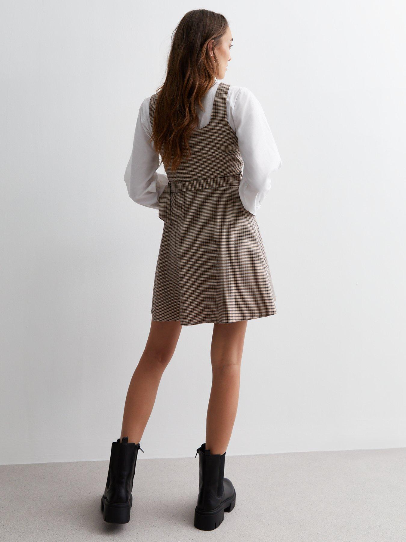 New Look Brown Check Belted Mini Pinafore Dress very