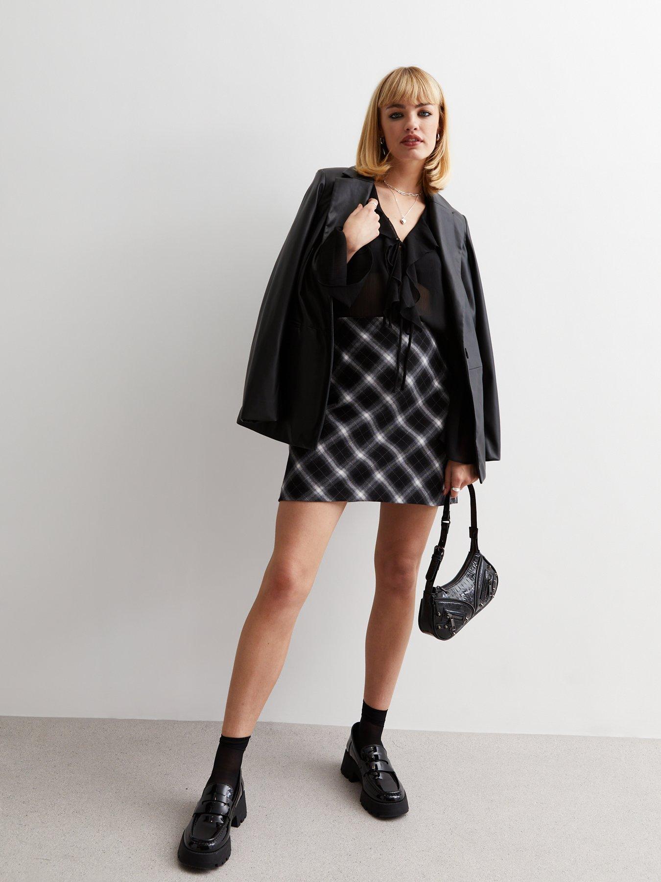 New Look Black Check Print High Waist Mini Skirt | very.co.uk