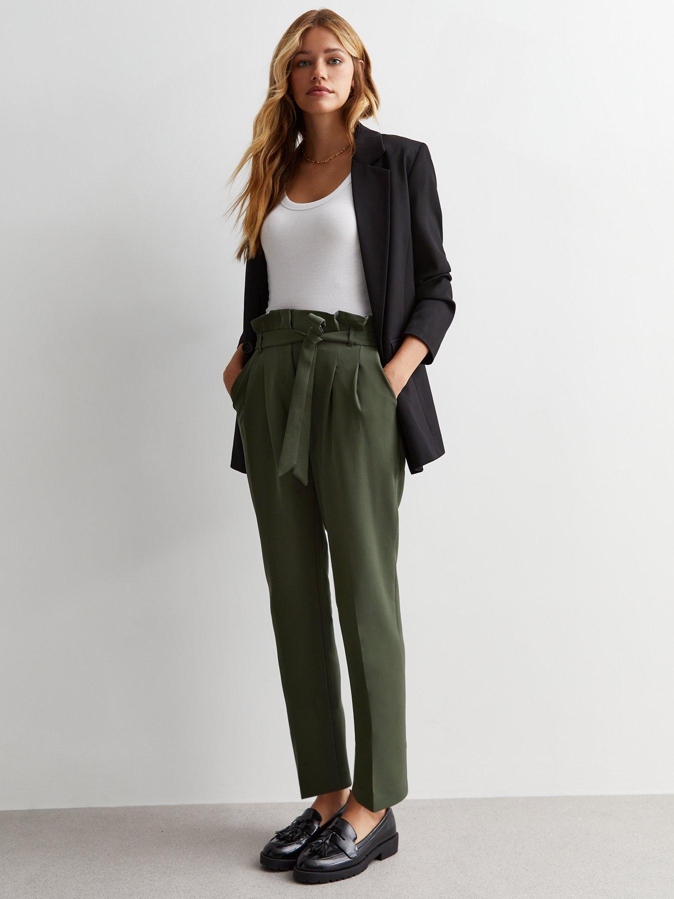 New Look Khaki High Waist Paperbag Trousers | very.co.uk