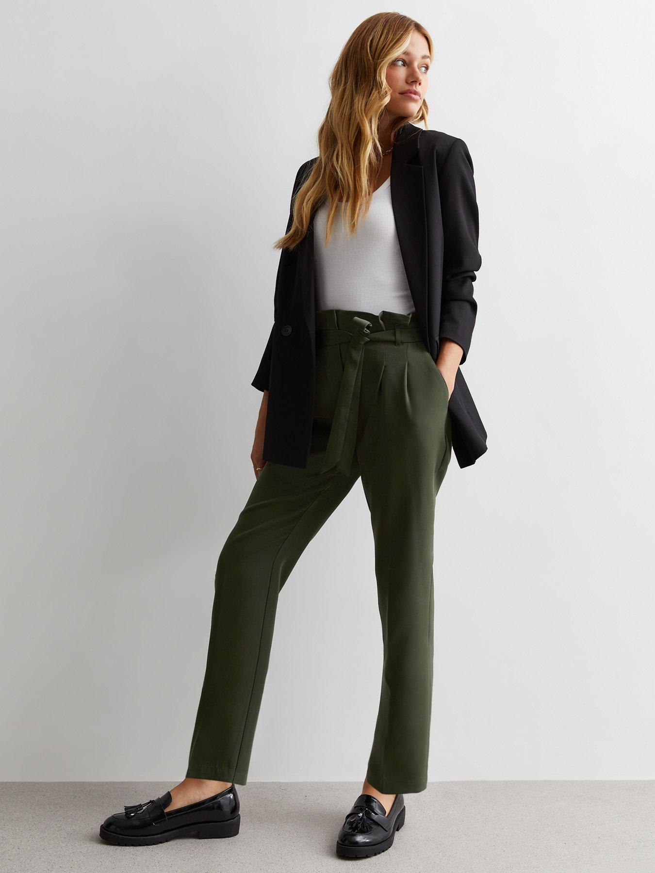 New Look Khaki High Waist Paperbag Trousers very